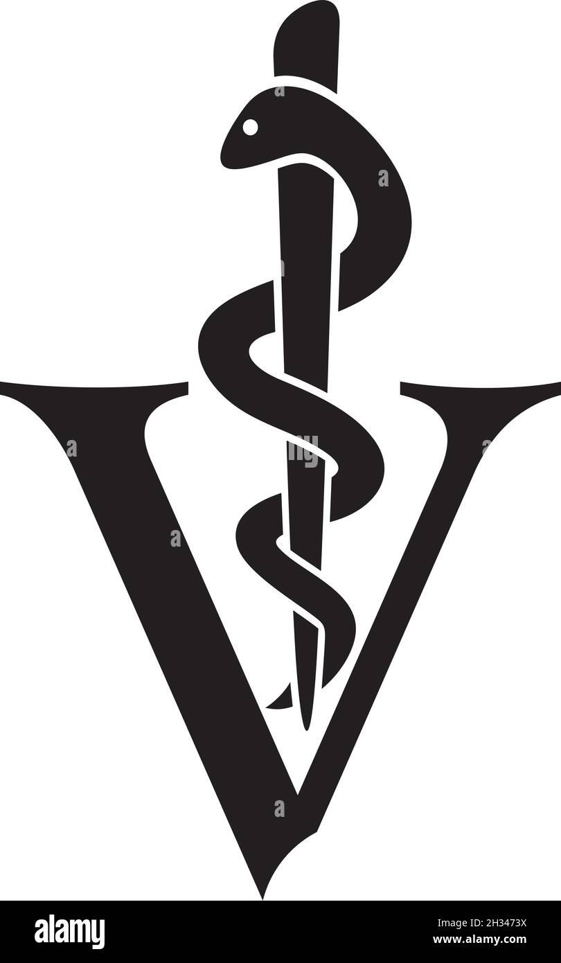 Simbolo veterinario - serpente di caduceo con illustrazione vettoriale bastone Illustrazione Vettoriale