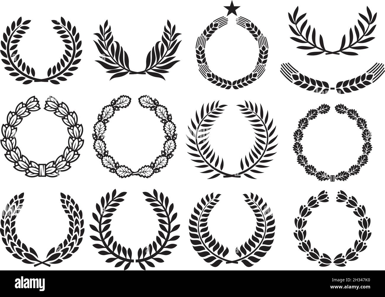 Illustrazione vettoriale del set di corona (alloro, quercia, grano e oliva) Illustrazione Vettoriale