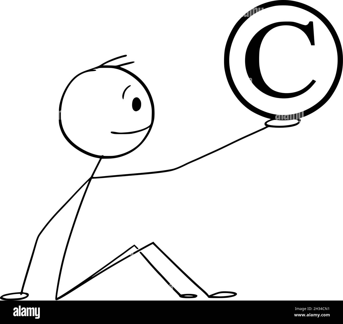 Persona o uomo d'affari che tiene simbolo del copyright, illustrazione del bastone del vettore del cartoon Illustrazione Vettoriale
