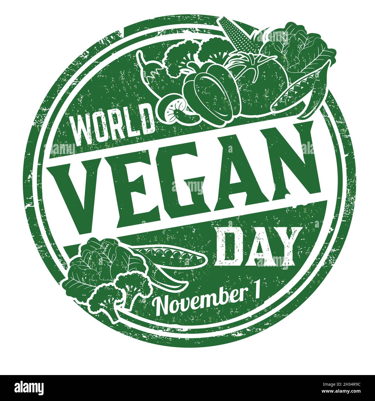 Giornata vegana mondiale grunge timbro gomma su sfondo bianco, illustrazione vettoriale Illustrazione Vettoriale
