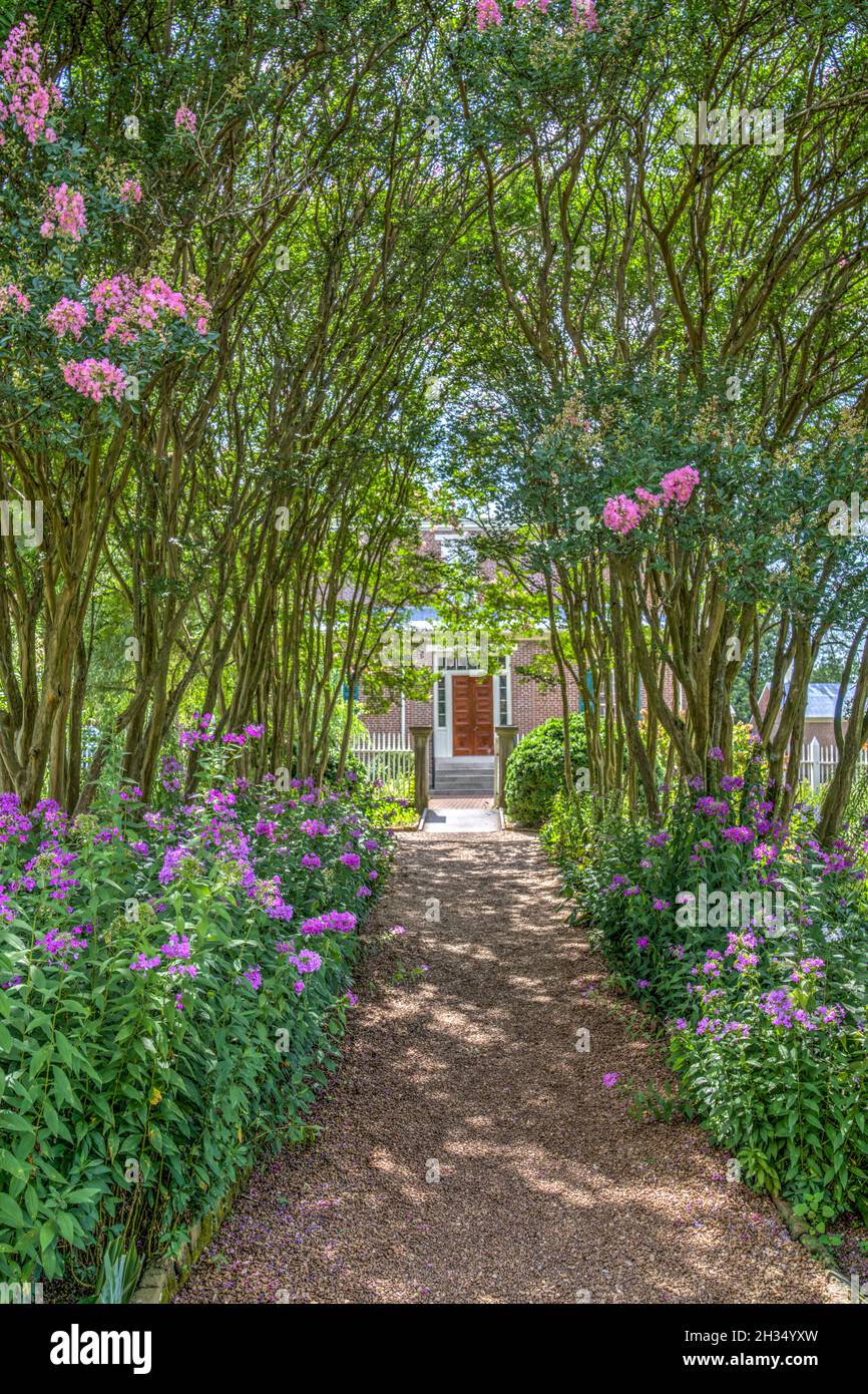 La casa vista dal centro del giardino dell'Hermitage di Andrew Jackson a Nashville, Tennessee. Foto Stock