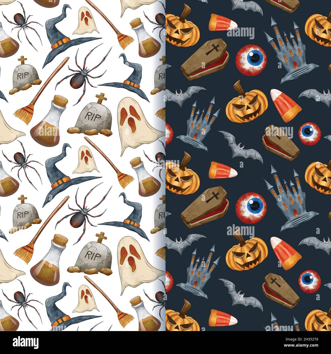 acquerello halloween creature spooky modelli disegno vettoriale Illustrazione Vettoriale