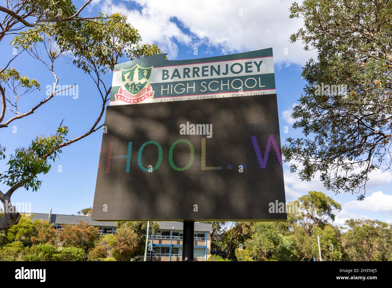 Le scuole pubbliche di Sydney riaprono il post covid 19 Lockdown, Barrenjoey scuola elettronica segno dice agli studenti ci siamo persi voi, Sydney, Australia Foto Stock