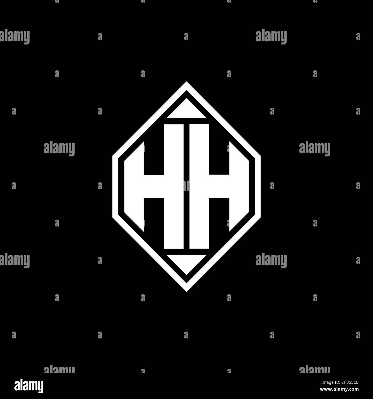 Lettera del logo del monogramma HH con linea Gemoteric forma arrotondata su sfondo isolato, monogramma con lettere ombreggiate Illustrazione Vettoriale