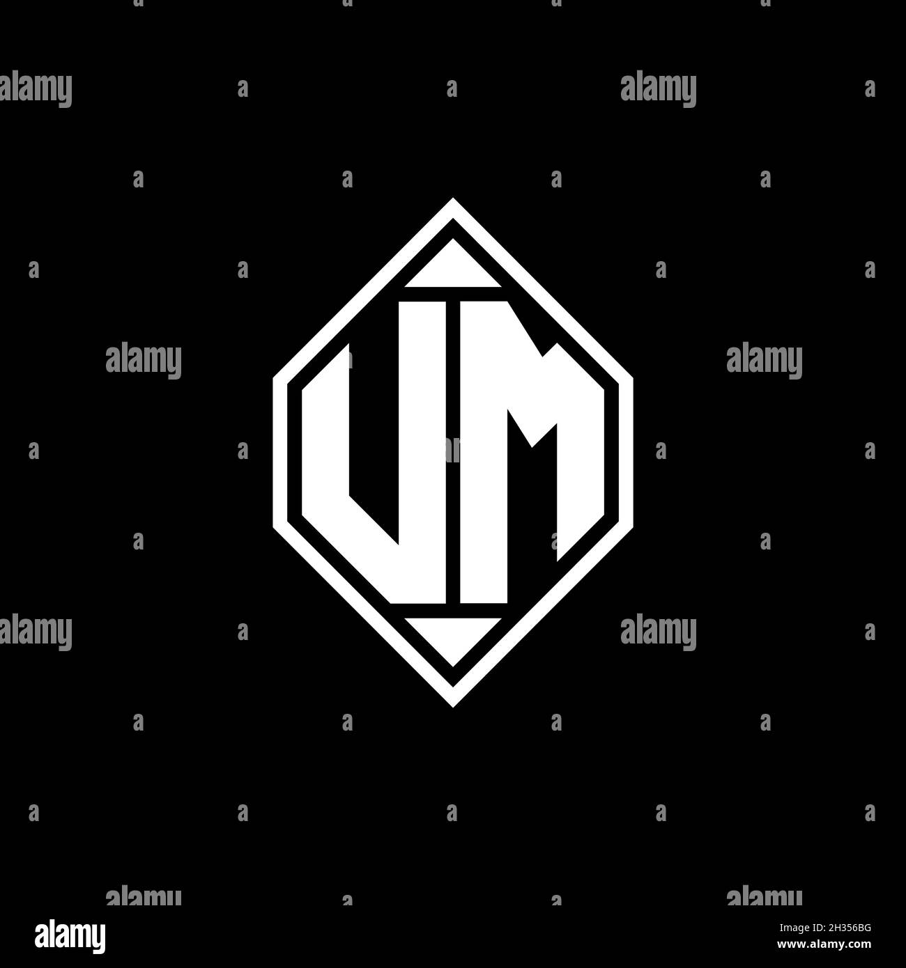 LETTERA del logo DEL monogramma UM con linea Gemoteric forma arrotondata su sfondo isolato, monogramma con lettere ombreggiate Illustrazione Vettoriale