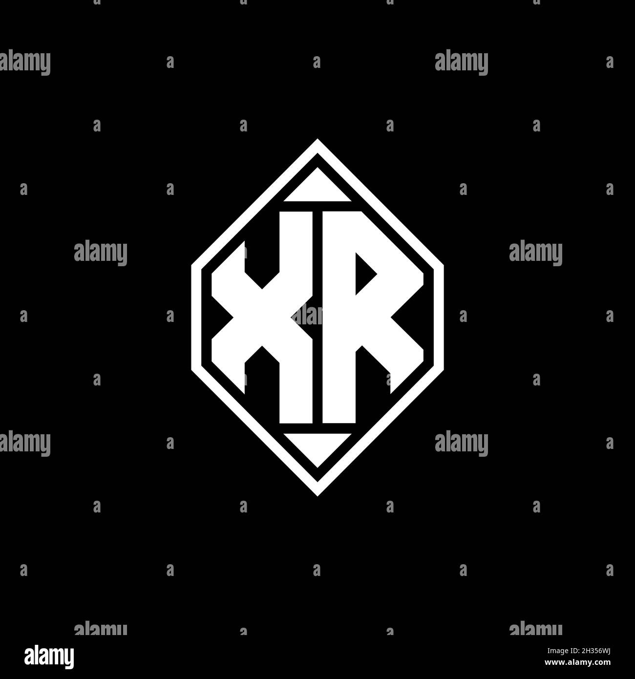 XR lettera del logo monogramma con linea Gemoteric forma arrotondata disegno su sfondo isolato, lettera shiled monogramma Illustrazione Vettoriale