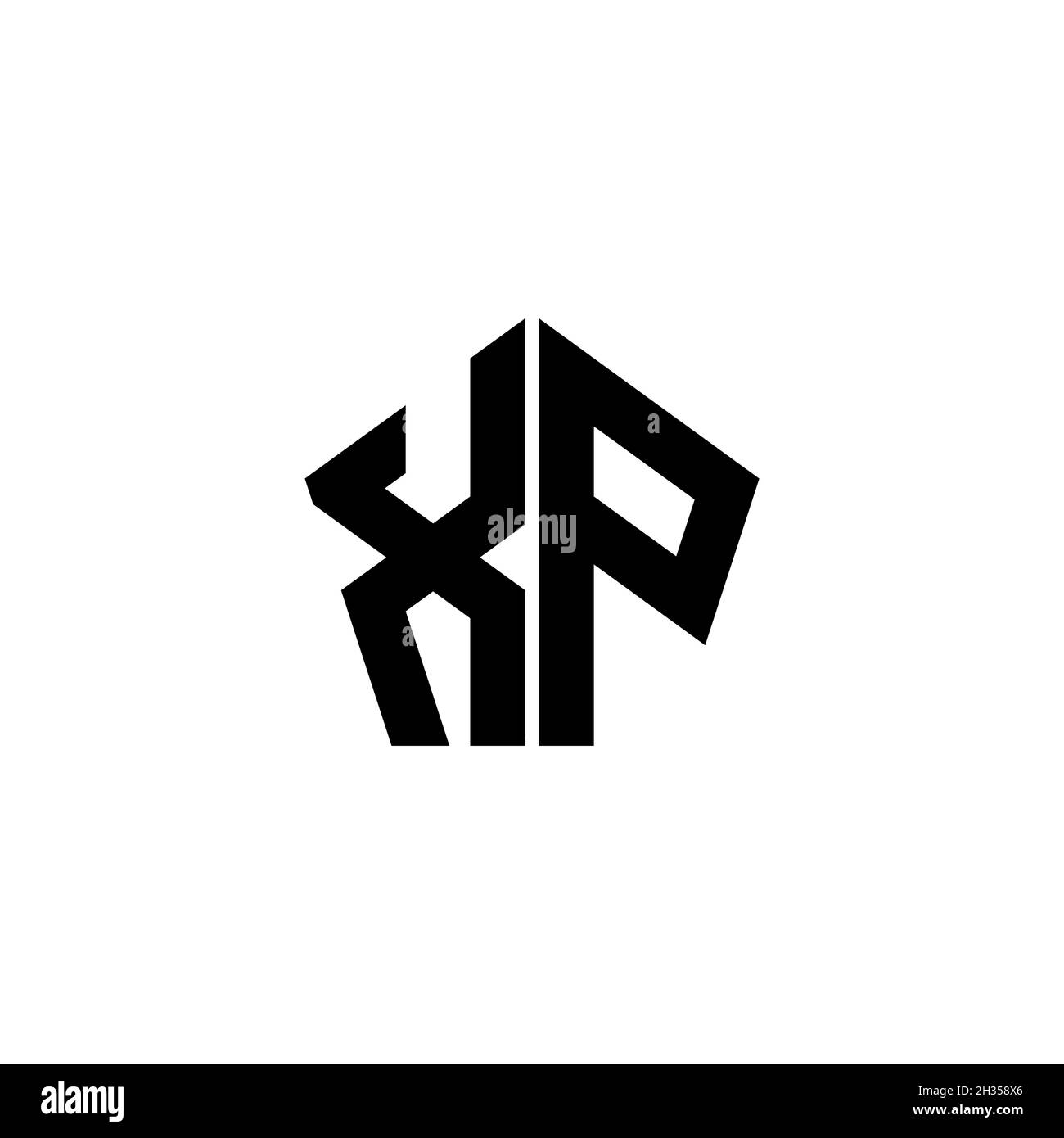 Lettera del logo XP Monogram con forma geometrica poligonale e design isolato su sfondo bianco. Stella poligonale, stella di scudo geometrico. Illustrazione Vettoriale