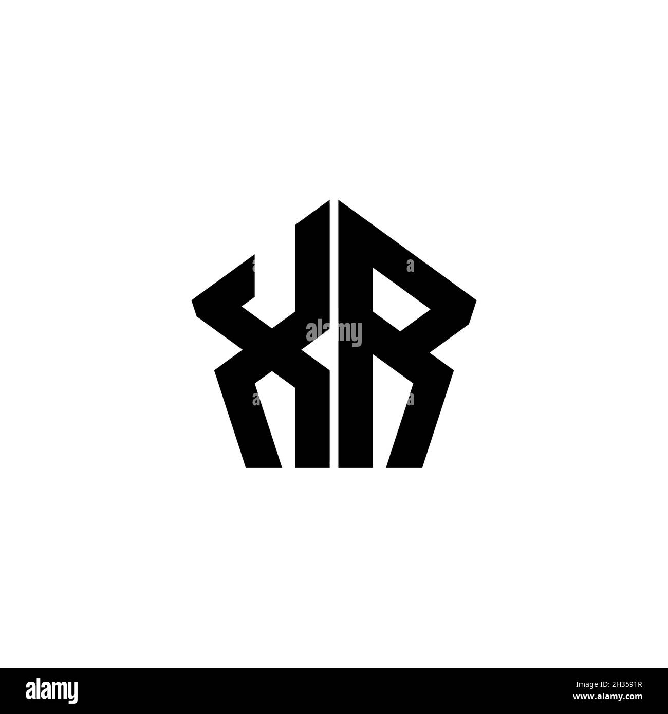 LETTERA del logo XR Monogram con forma geometrica poligonale e design isolato su sfondo bianco. Stella poligonale, stella di scudo geometrico. Illustrazione Vettoriale
