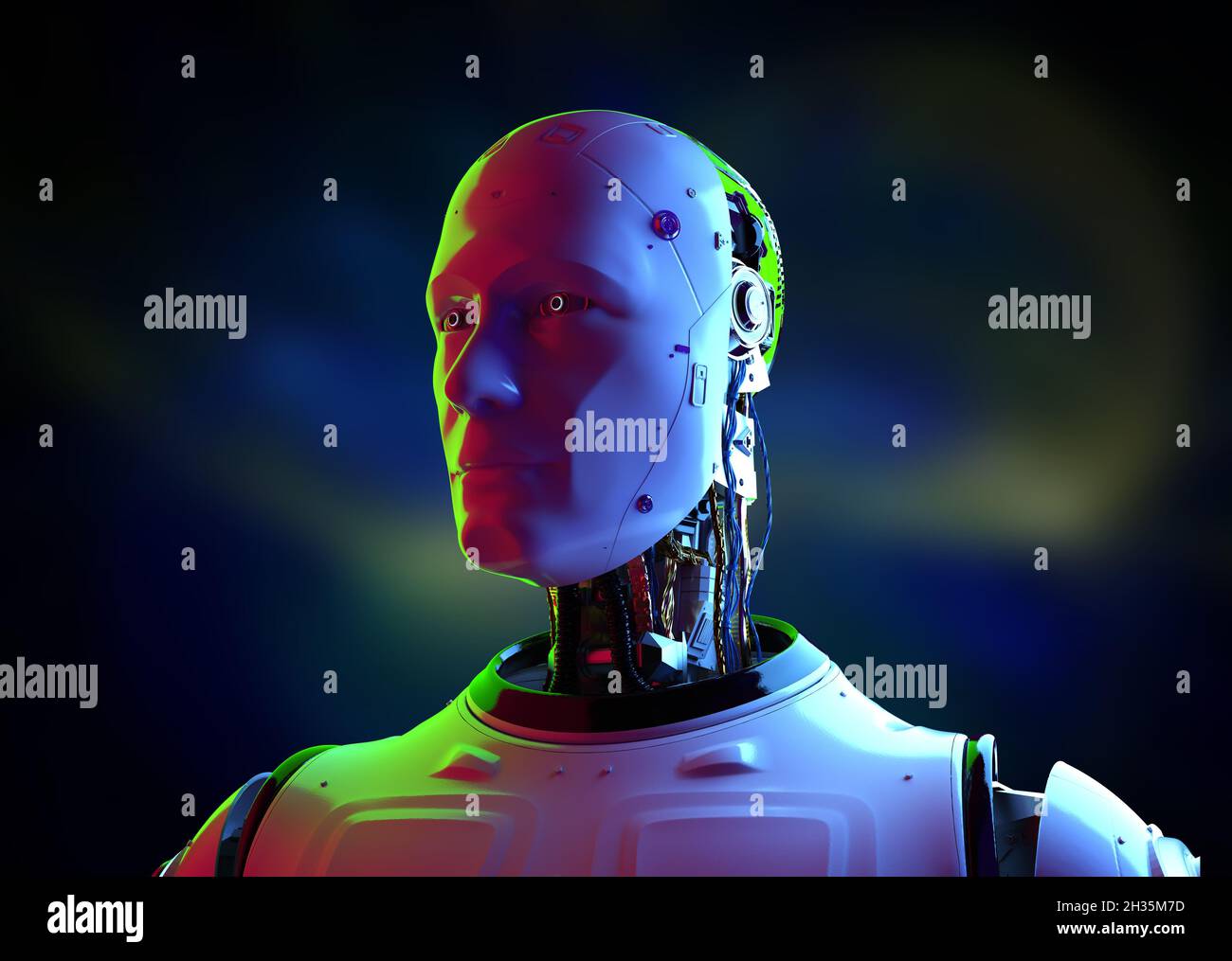 robot di intelligenza artificiale di rendering 3d o ritratto di cyborg Foto Stock