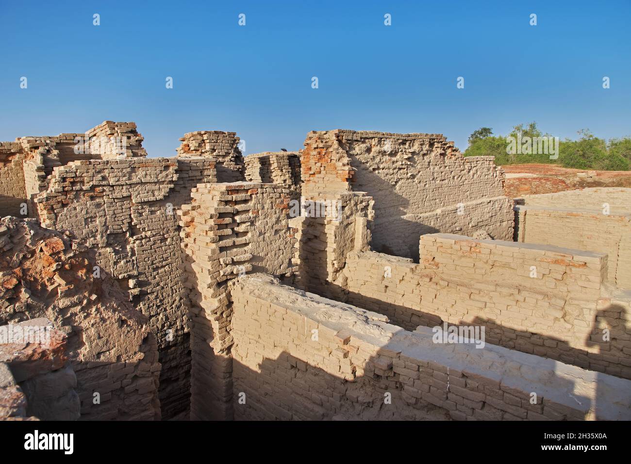 Rovine di Mohenjo daro vicino fiume Indus nel distretto di Larkana, Sindh, Pakistan Foto Stock