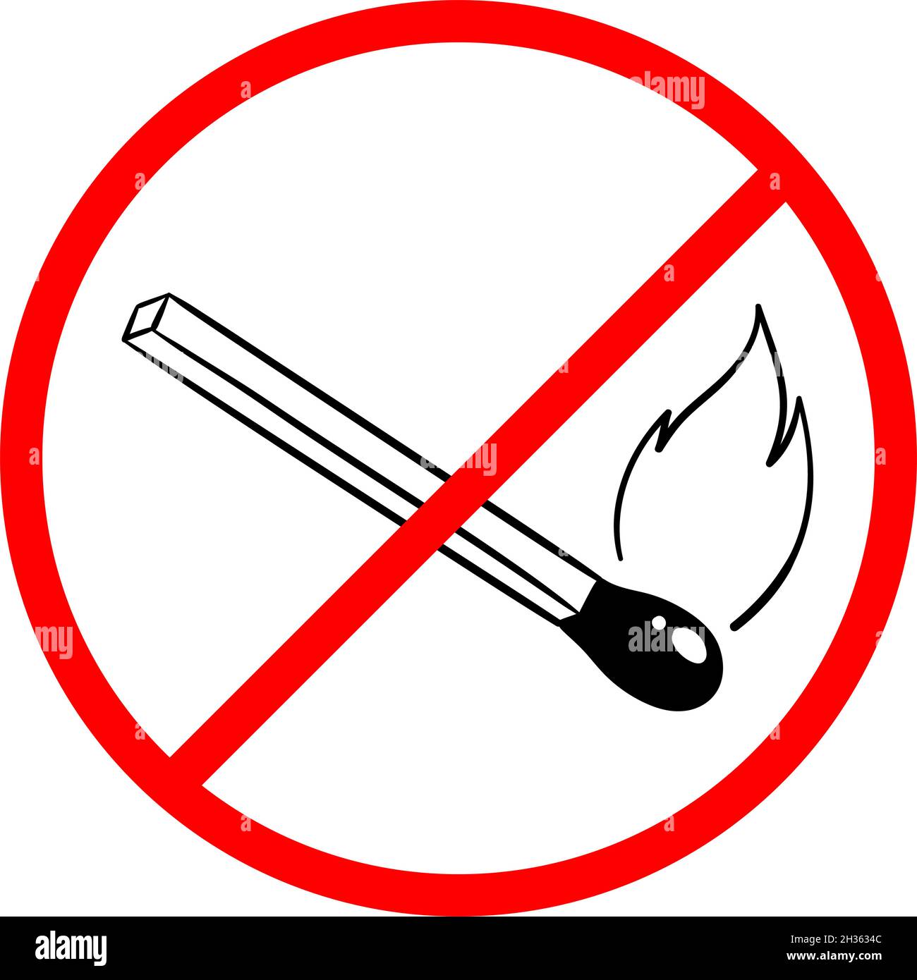 Icona della corrispondenza di sicurezza senza incendio. Una partita con il carbone. Illustrazione vettoriale in bianco e nero con contorno a forma di barbatella su sfondo bianco. Illustrazione Vettoriale