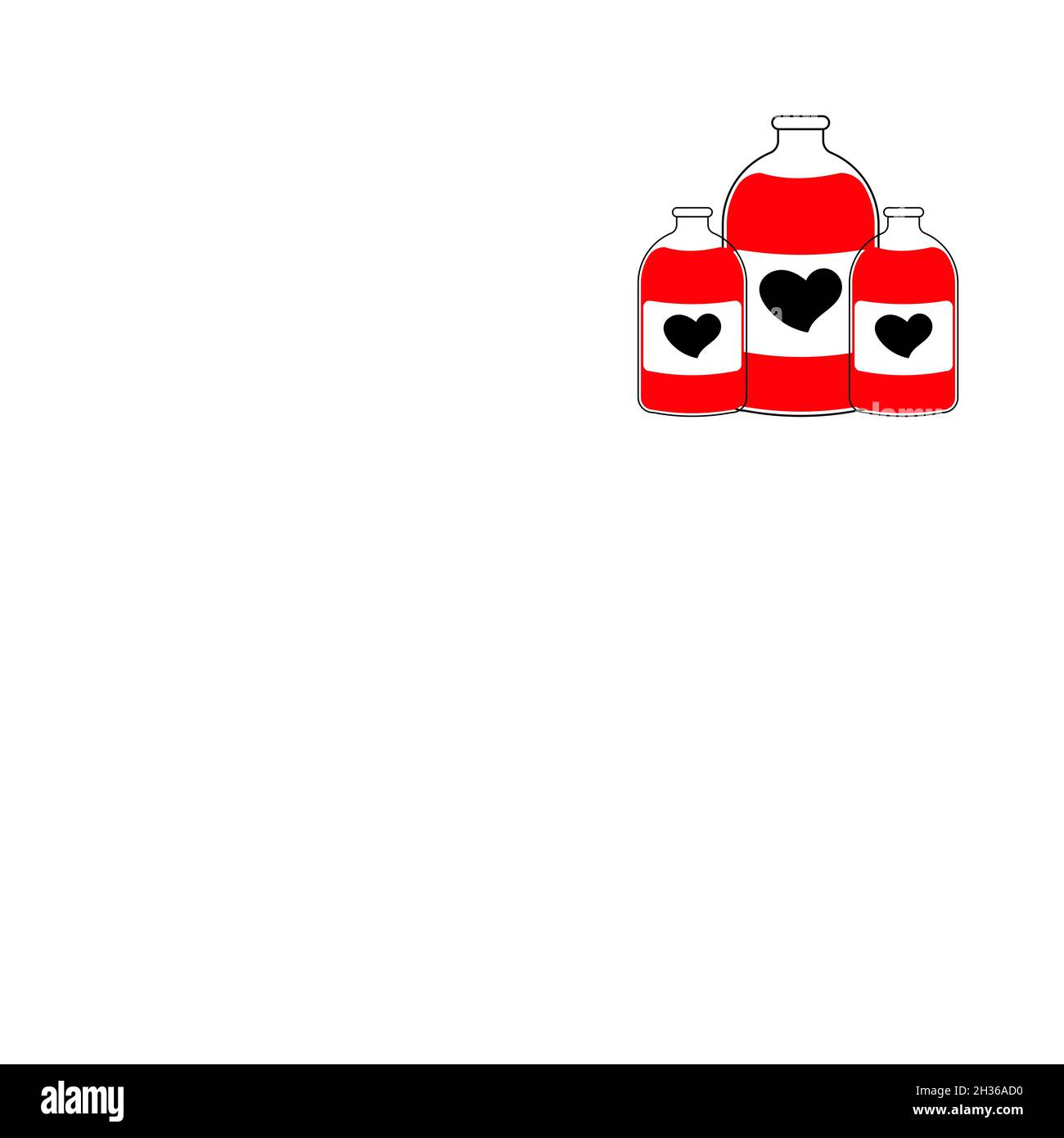 Bottiglie di pozione d'amore. Icona colorata del flacone. Isolato su sfondo bianco. Illustrazione Vettoriale