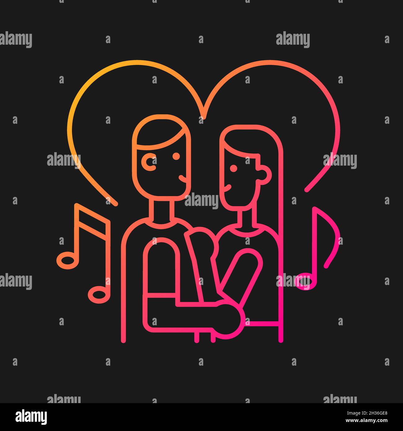 Icona vettore gradiente danzante coppia per tema scuro Illustrazione Vettoriale