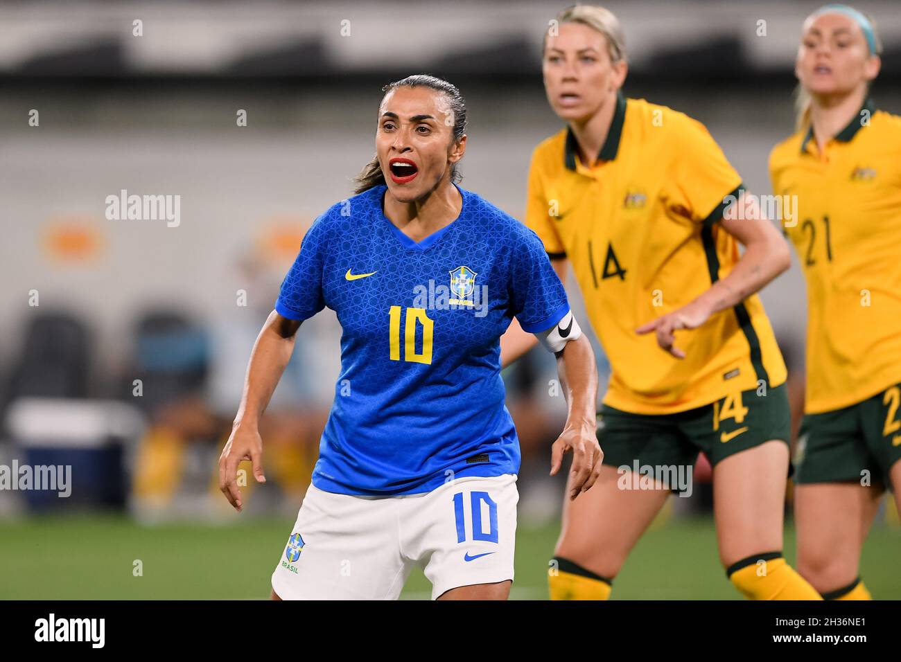 Sydney, Australia, 26 ottobre 2021. Marta of Brazil durante la partita internazionale di calcio femminile tra Australian Matildas e Brasile il 26 ottobre 2021 al CommBank Stadium di Sydney, Australia. Credit: Steven Markham/Speed Media/Alamy Live News Foto Stock