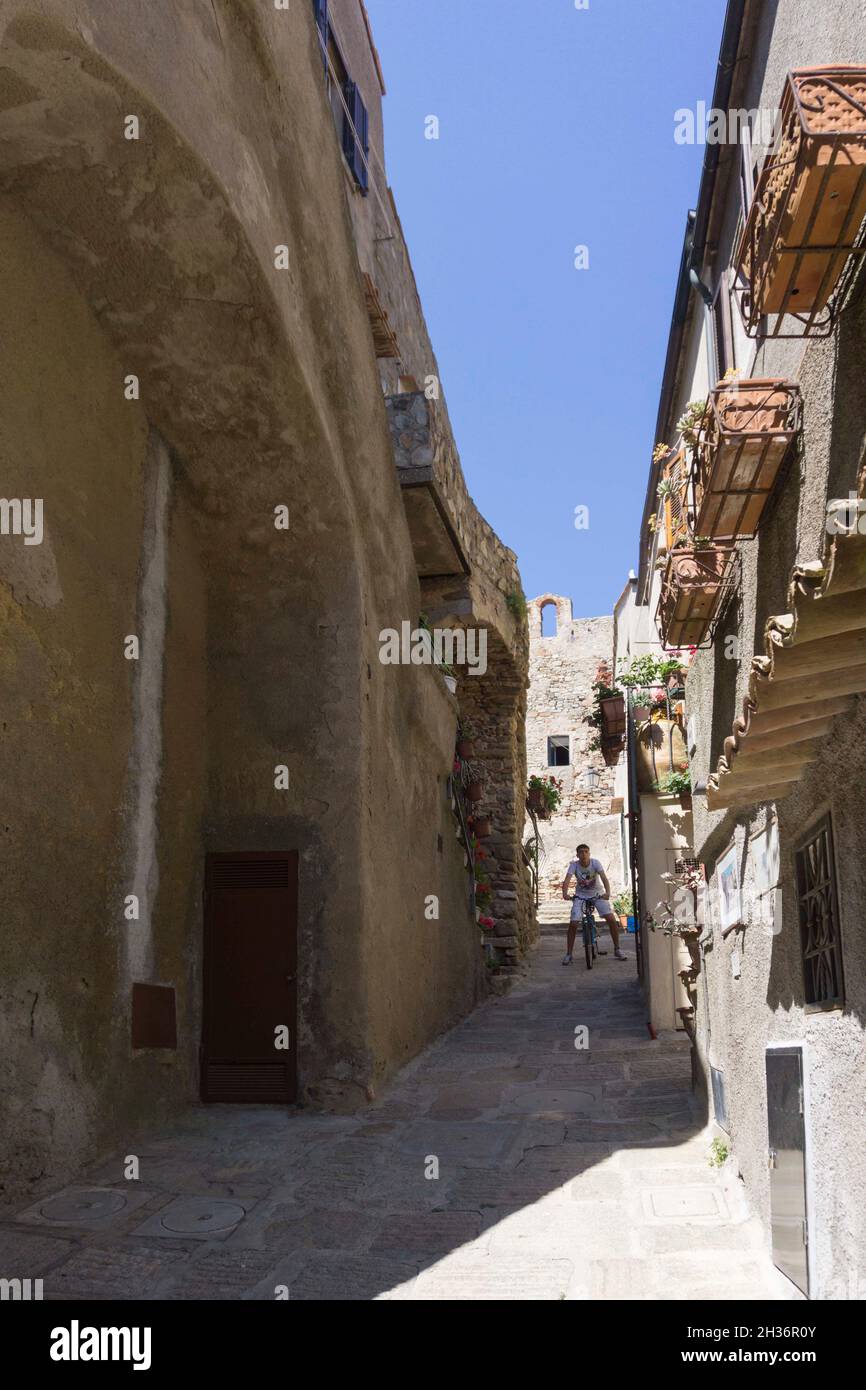 Arcipelago Toscano, Giglio Castello, Alley, Isola del Giglio, Toscana, Italia, Europa Foto Stock