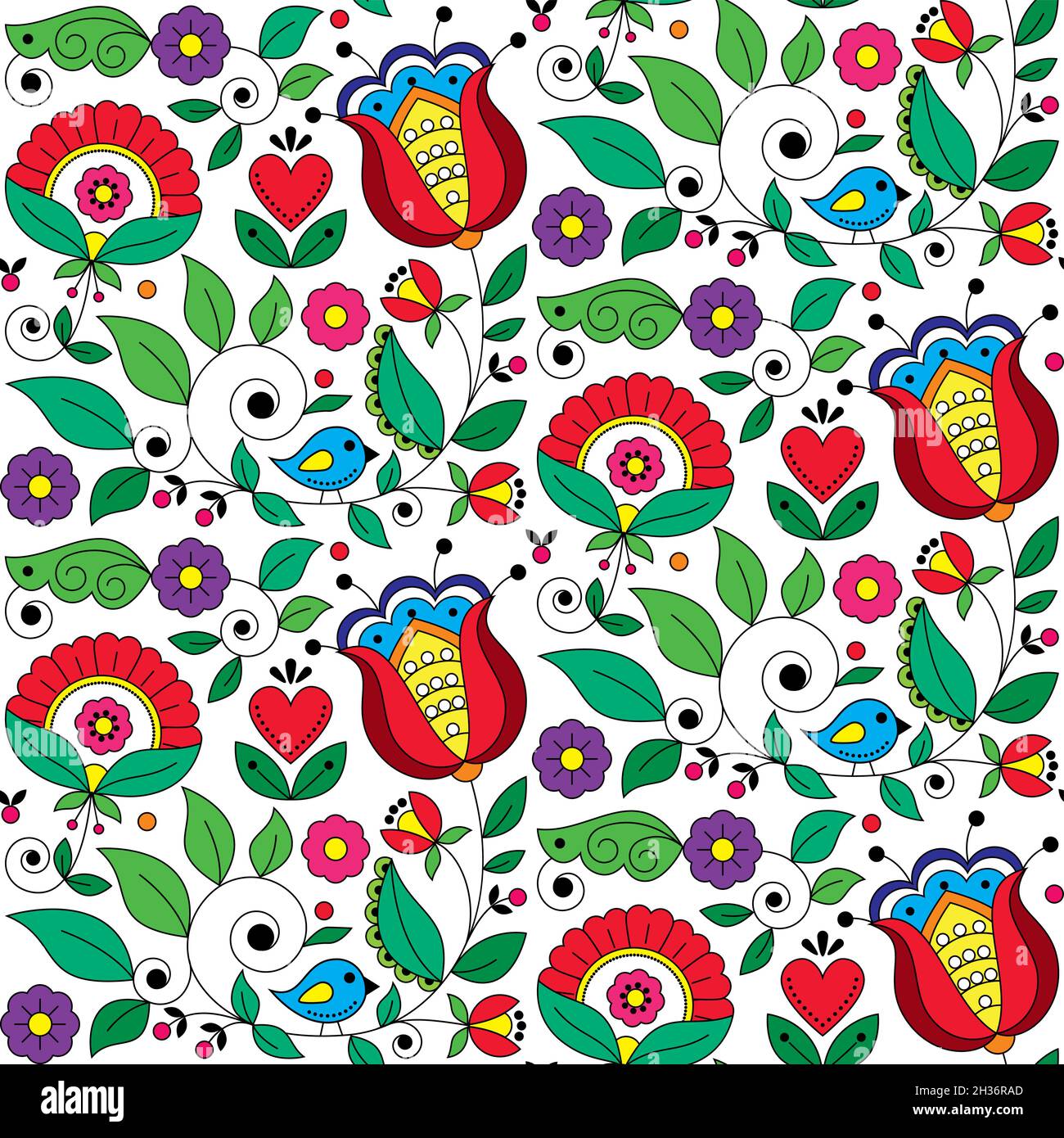 Scandinavian folk art vettoriale motivo senza cuciture con disegno floreale nspired dai motivi tradizionali di ricamo dalla Svezia - tessuto di stampa orna Illustrazione Vettoriale