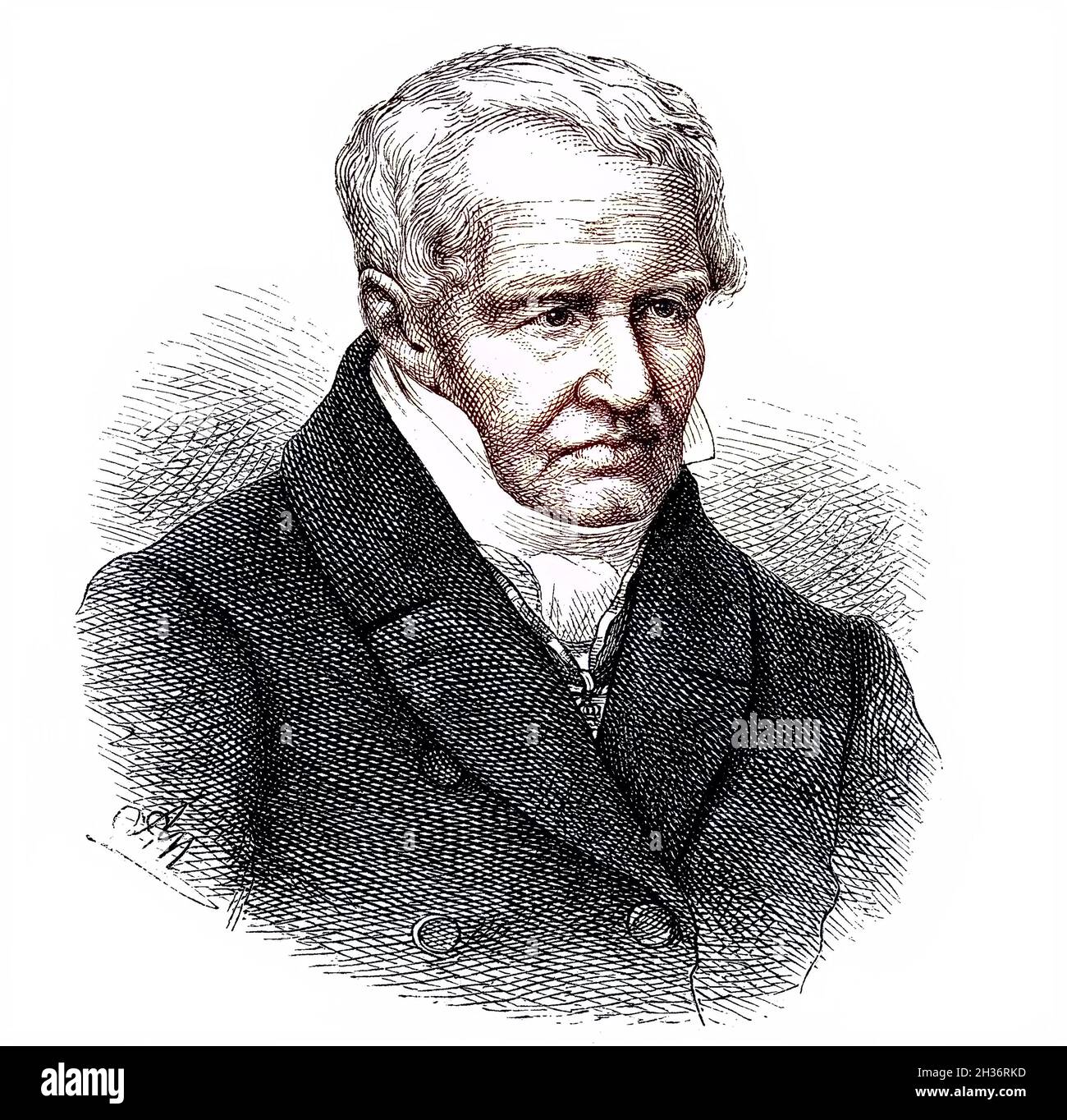 Ritratto di Friedrich Wilhelm Heinrich Alexander von Humboldt, 14 settembre 1769 – 6 maggio 1859, è stato un geografo prussiano, naturalista, esploratore e influente sostenitore della filosofia e della scienza romantica, Germania / Portraet von Friedrich Wilhelm Heinrich Alexander von Humboldt, 14. 1769 settembre - 6. Mai 1859, guerra ein preussischer Geograph, Naturforscher, Entdecker und einflussreicher Verfechter der romantischen Philosophie und Wissenschaft, Historisch, storico, digitale riproduzione migliorata di un originale del 19 ° secolo / digitale Reproduktion einer Originalvorlage aus dem 19. JA Foto Stock