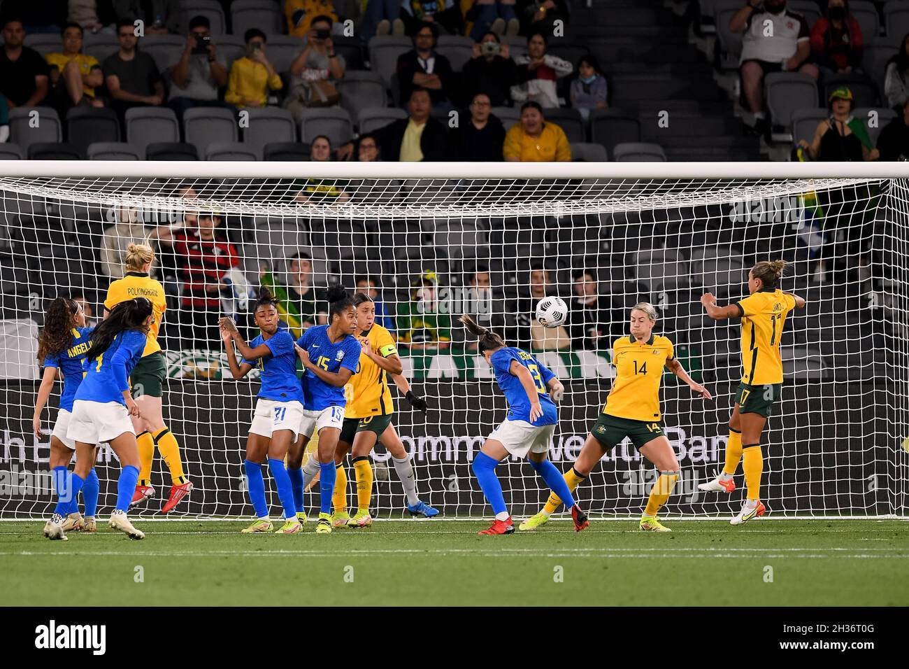 Sydney, Australia, 26 ottobre 2021. Erika of Brazil segna un traguardo durante la partita internazionale di calcio femminile tra Australian Matildas e Brazil il 26 ottobre 2021 al CommBank Stadium di Sydney, Australia. Credit: Steven Markham/Speed Media/Alamy Live News Foto Stock