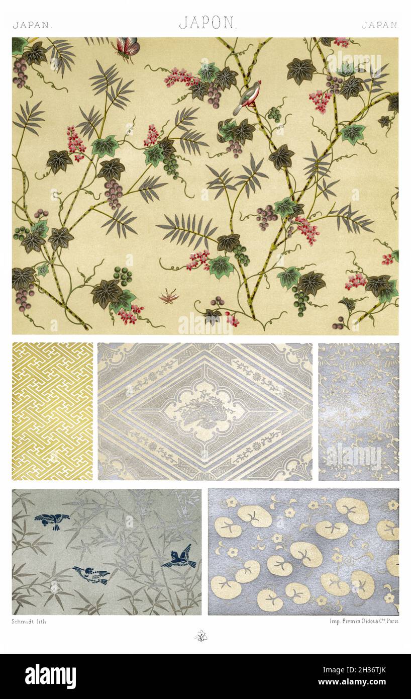 Giappone - carta stampata per l'aggancio - produzione comune in Cina e Giappone. - dall'Ornamento 1880. Foto Stock