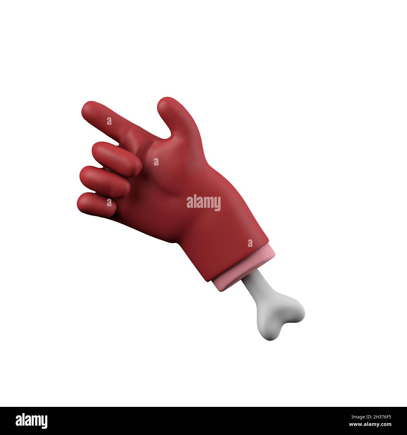 Cartoon rosso diavolo Halloween punta tagliato di mano con osso. Rendering 3D Foto Stock