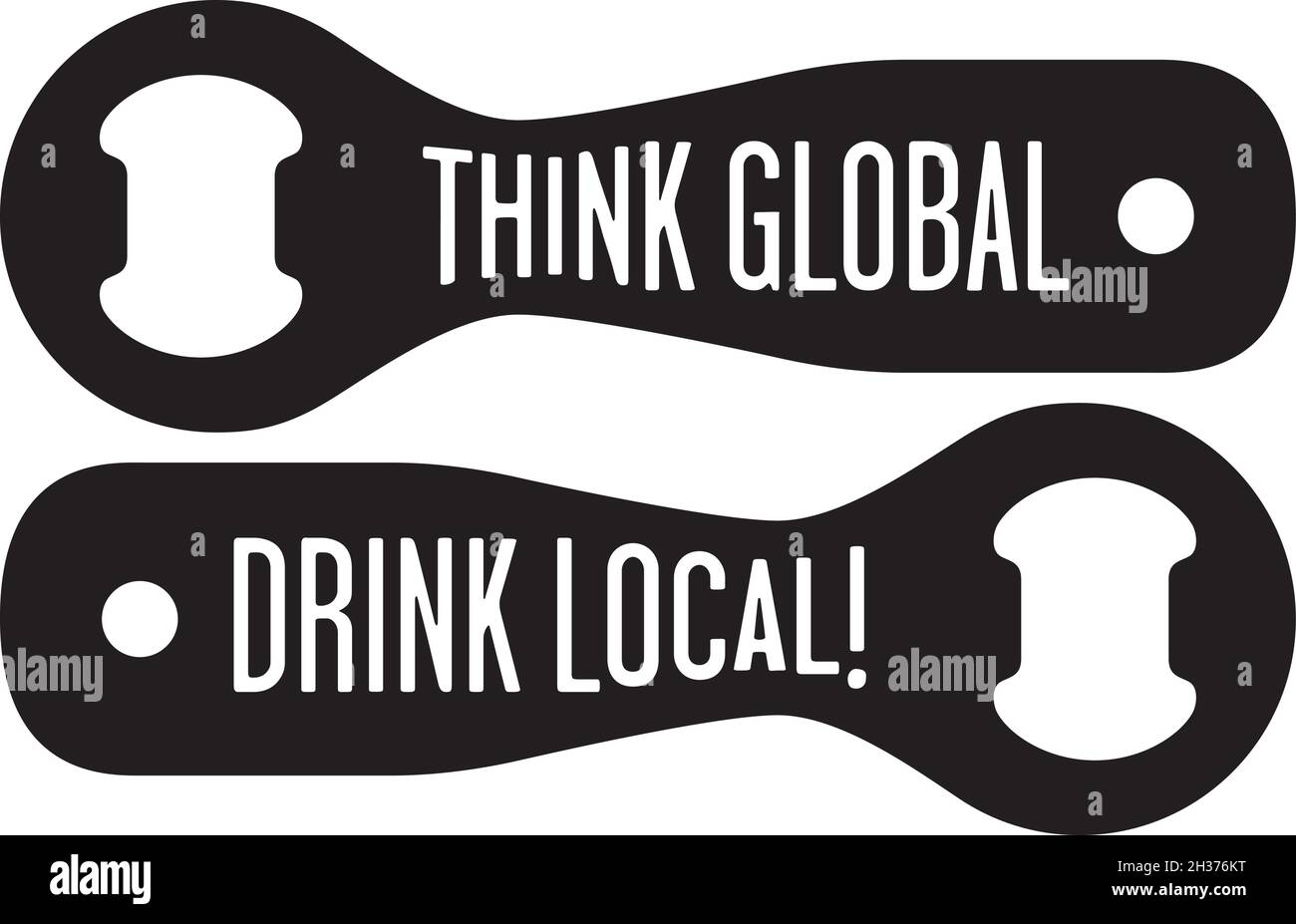 Think Global, drink Local Craft Beer Design Vector illustrazione di apribottiglie per birra artigianale promozione o etichette. Illustrazione Vettoriale