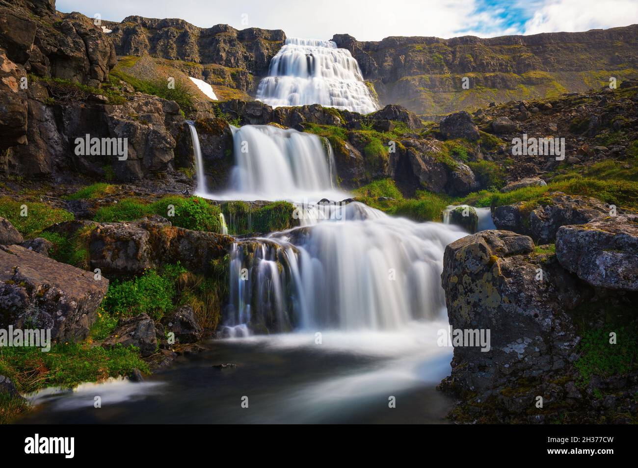 Cascata Dynjandi sulla penisola di Westfjords in Islanda Foto Stock