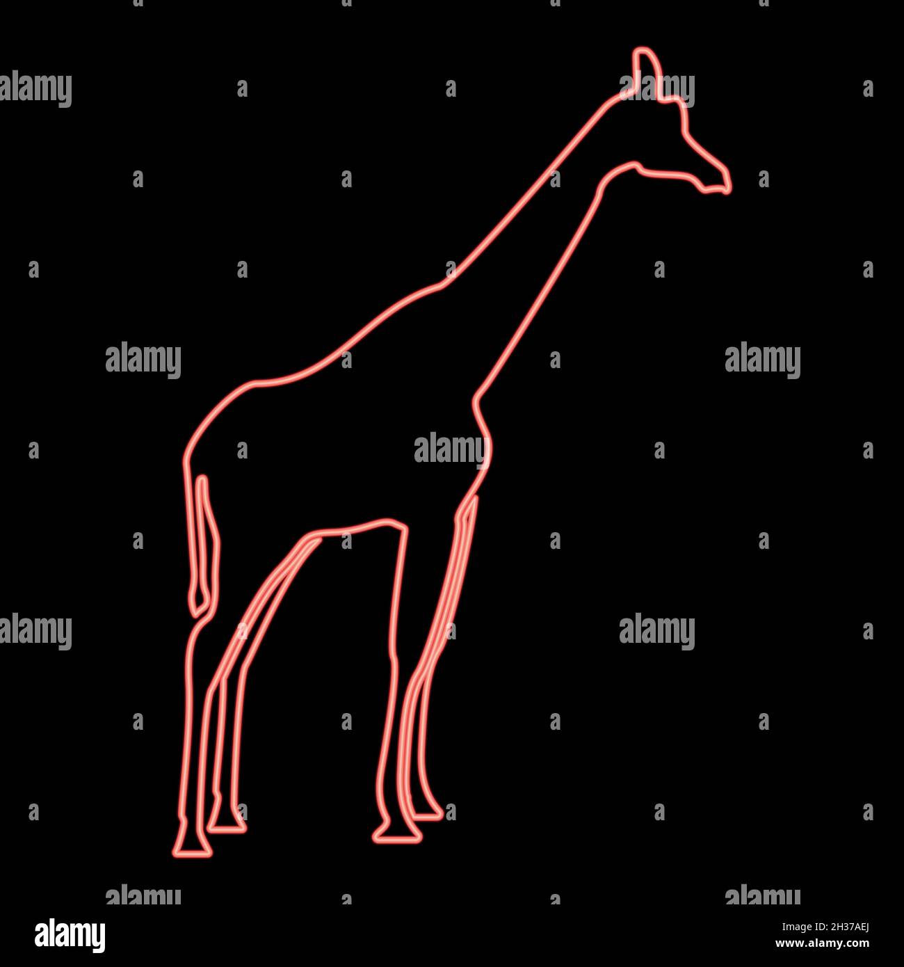 Giraffa al neon rosso immagine vettoriale stile piatto luce immagine Illustrazione Vettoriale