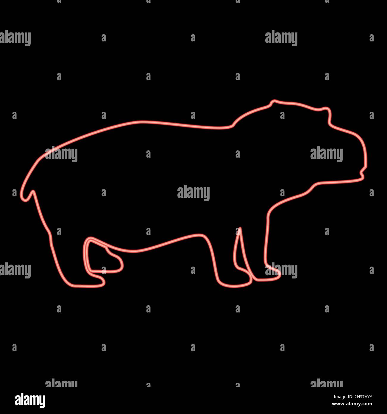 Neon hippopotamus rosso disegno vettoriale di colore piatto stile chiaro immagine Illustrazione Vettoriale