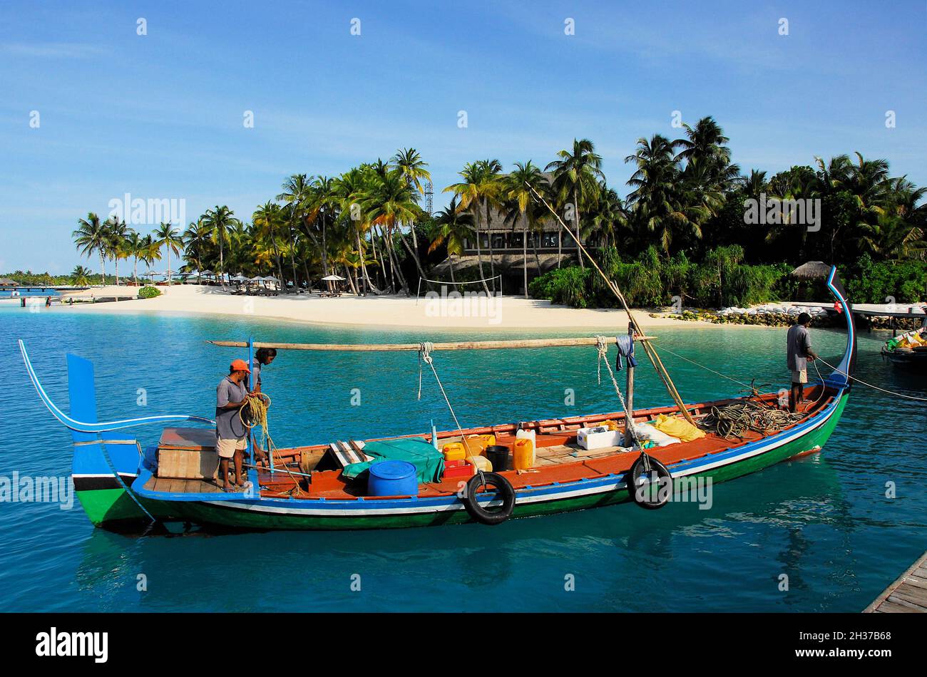 MALDIVE, ATOLLO SUD ARI, ISOLA DI RANGALI, CONRAD HOTEL RESORT & SPA Foto Stock