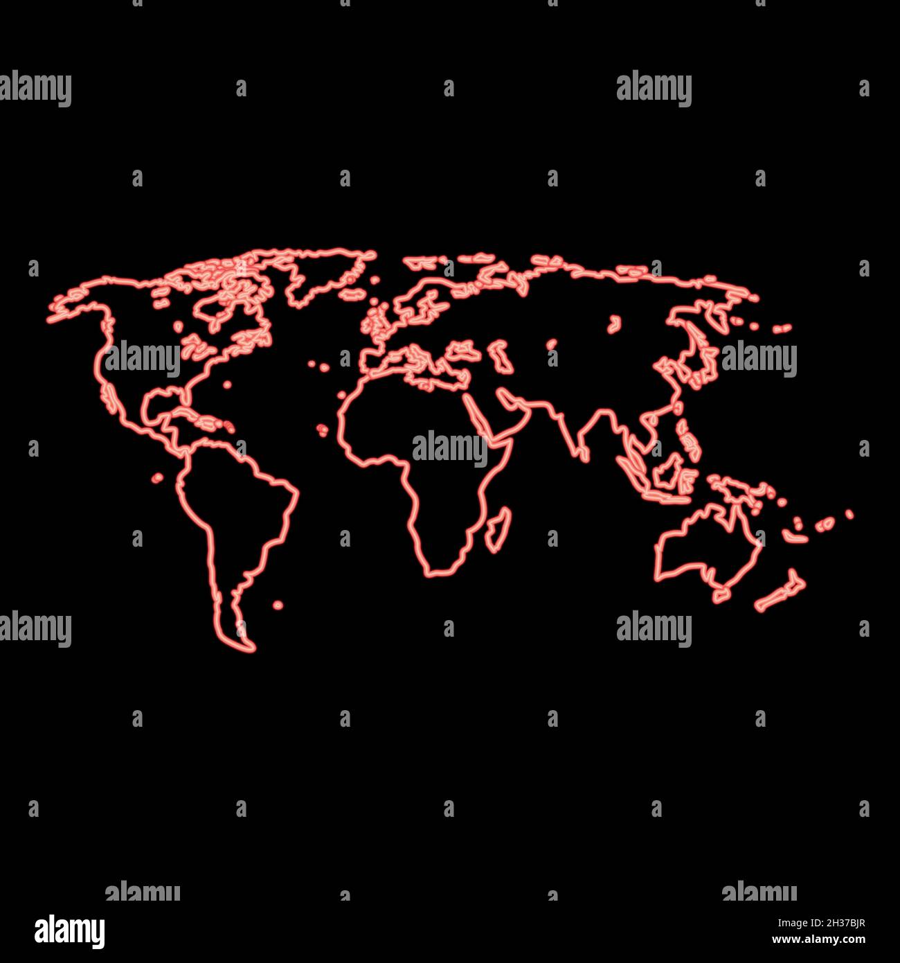 Mappa del mondo neon colore rosso immagine vettoriale stile piatto luce immagine Illustrazione Vettoriale