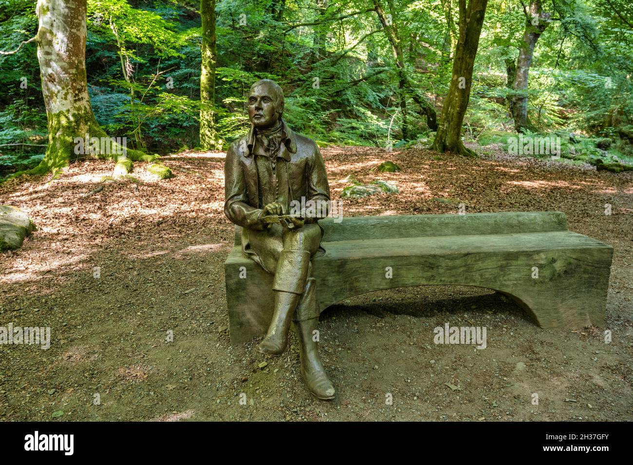 Statua di Robert Burns presso gli uccelli di Aberfeldy in Highland Perthshire, Scozia, Regno Unito Foto Stock