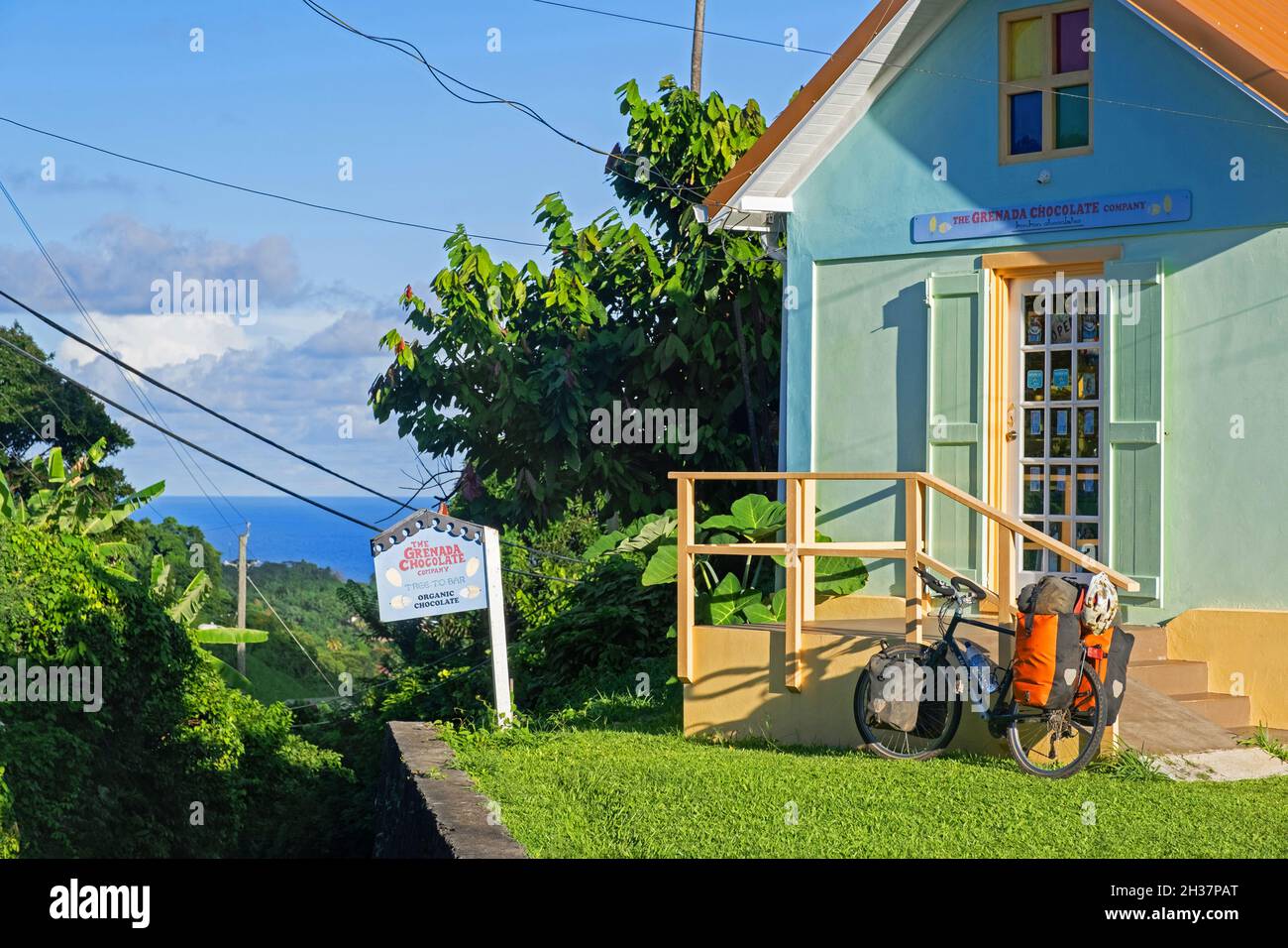 Piccolo negozio della Grenada Chocolate Company sull'isola di Grenada, Indie Occidentali nel Mar dei Caraibi Foto Stock