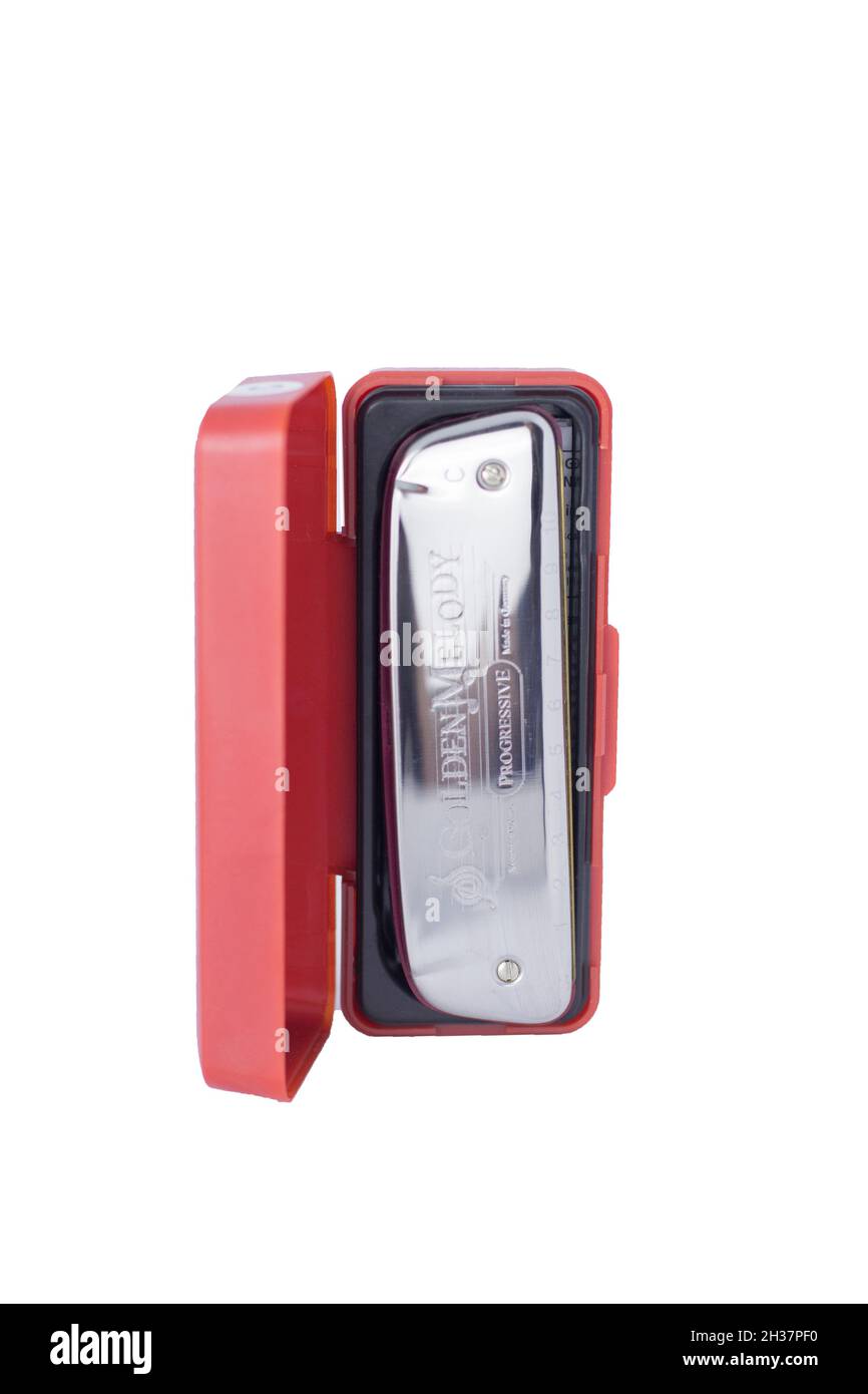 armonica su sfondo bianco Foto Stock