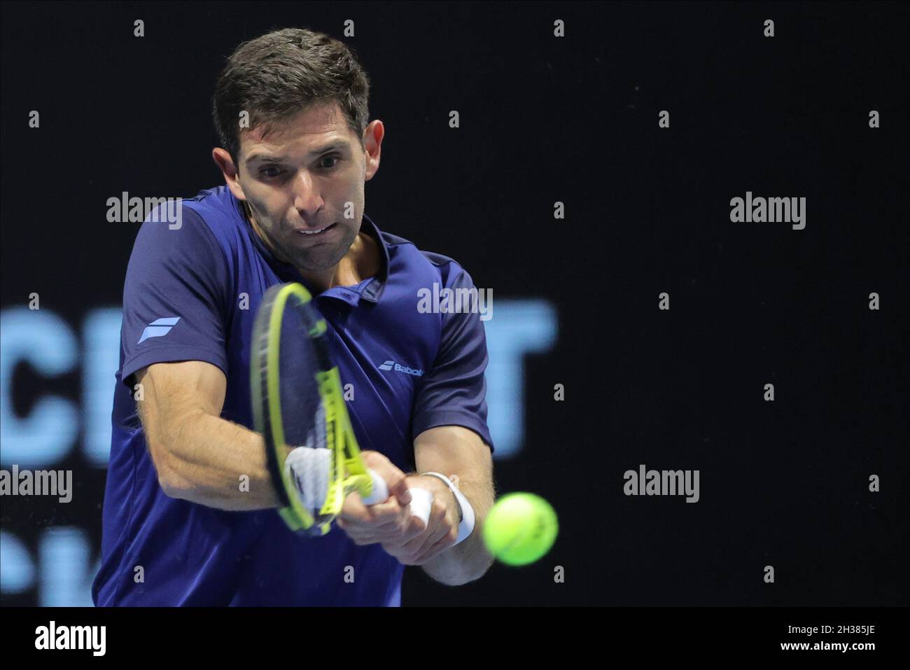 SAN PIETROBURGO, RUSSIA - OTTOBRE 26: Federico Delbonis durante il San Pietroburgo Open 2021 alla Sibur Arena il 26 Ottobre 2021 a San Pietroburgo, Russia (Foto di Anatoliy Medved/Orange Pictures) Foto Stock
