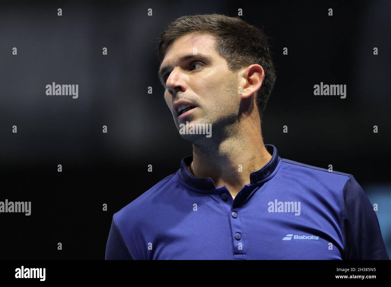 SAN PIETROBURGO, RUSSIA - OTTOBRE 26: Federico Delbonis durante il San Pietroburgo Open 2021 alla Sibur Arena il 26 Ottobre 2021 a San Pietroburgo, Russia (Foto di Anatoliy Medved/Orange Pictures) Foto Stock