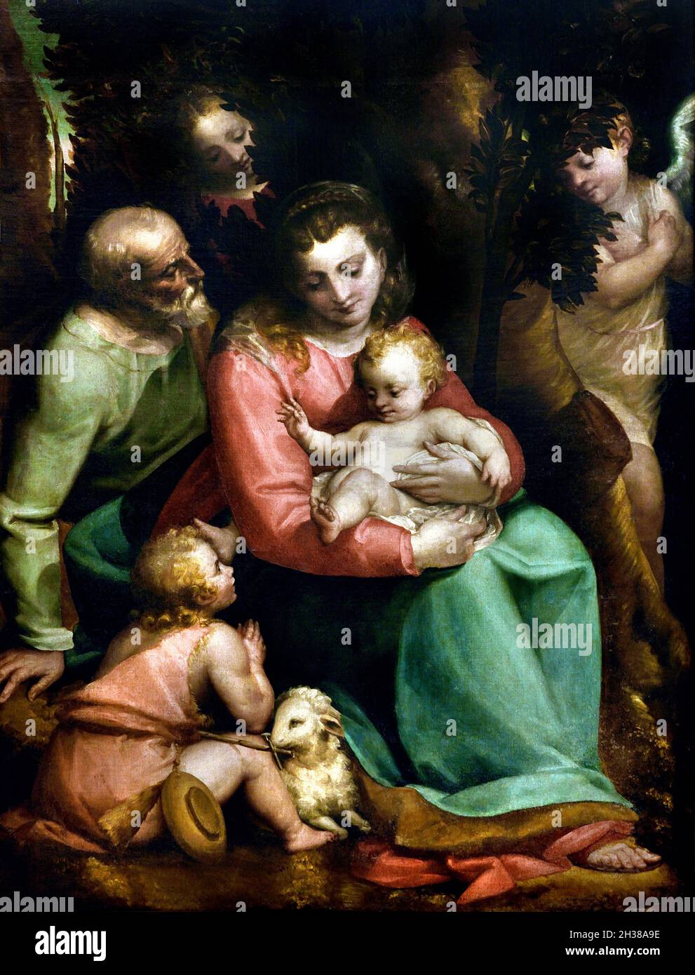 Riposo durante il volo dall'Egitto, di Luca Cambiaso, 1527-1585 , olio su tela Italia, italiano, Foto Stock