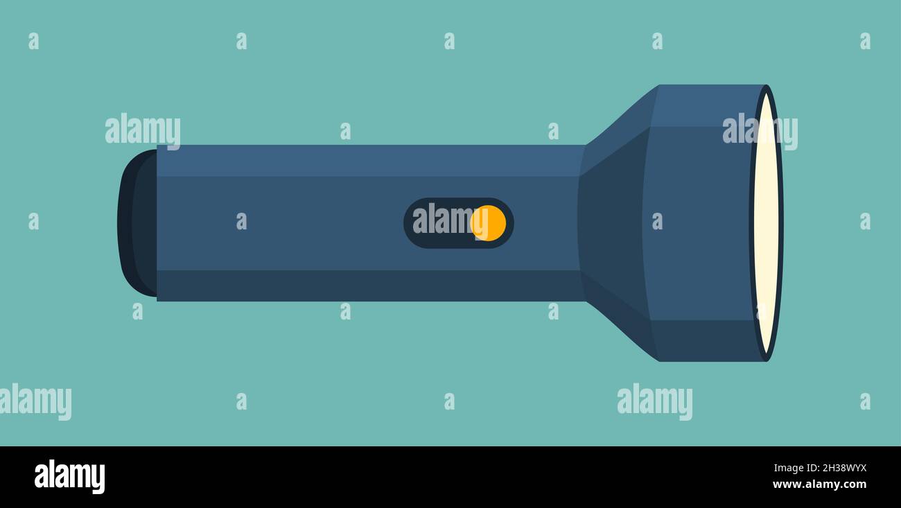 Illustrazione a mano della torcia elettrica. Torcia tascabile di design a lanterna con luce vettoriale Illustrazione Vettoriale