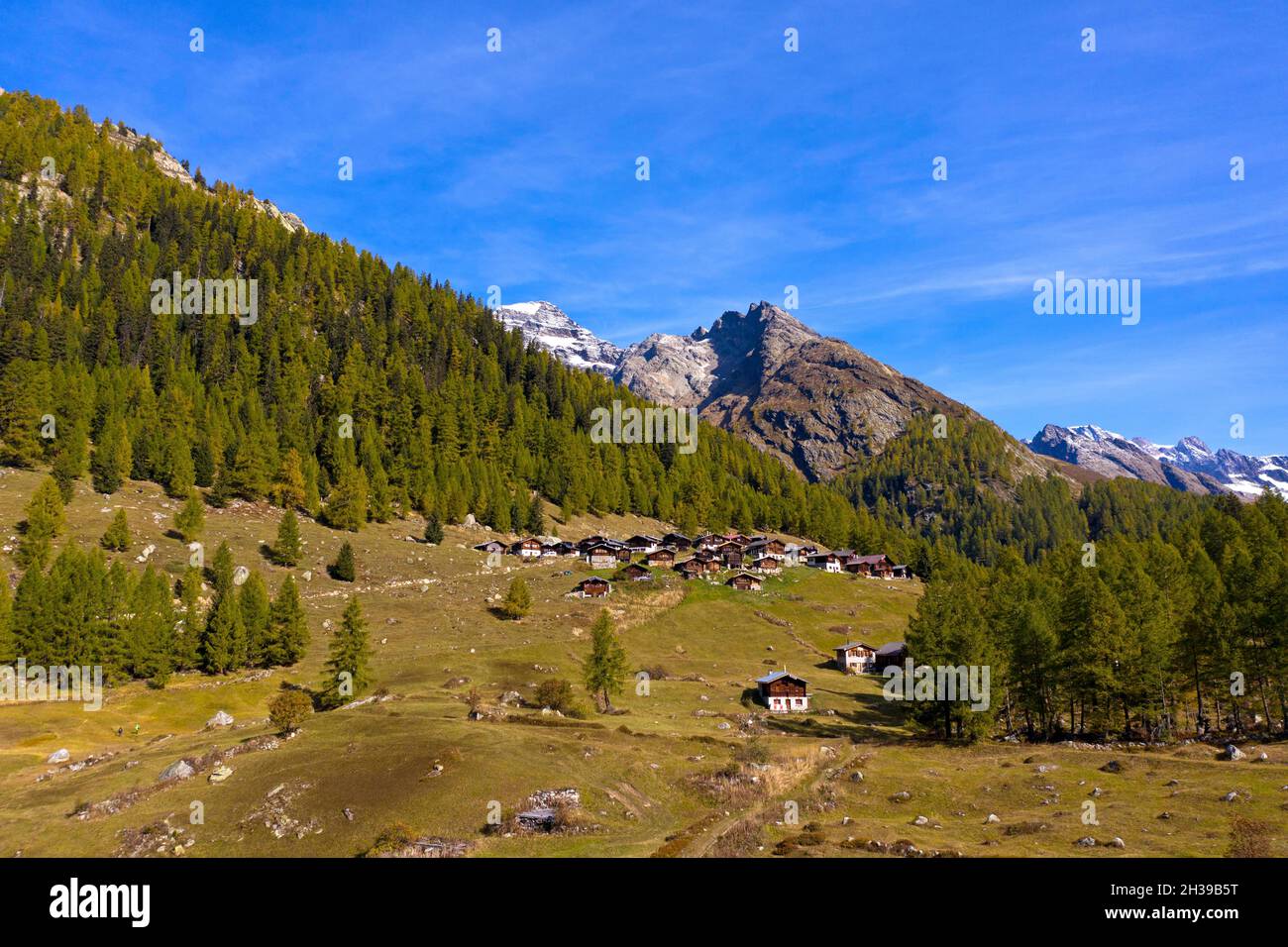 Fafleralp frazione vicino Blatten, Loetschental, Jungfrau Aletsch Patrimonio Mondiale dell'Umanità dell'UNESCO, Vallese, Svizzera Foto Stock