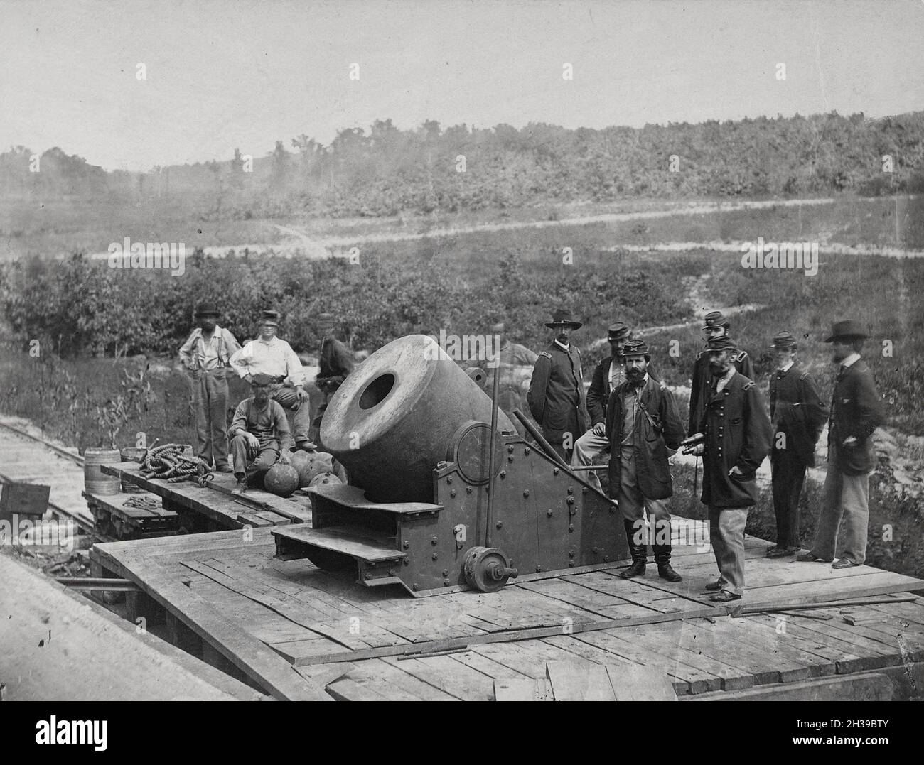 US Army 13-inch mortar 'Dictator' era una pistola montata su rotaia della guerra civile americana. Foto Stock