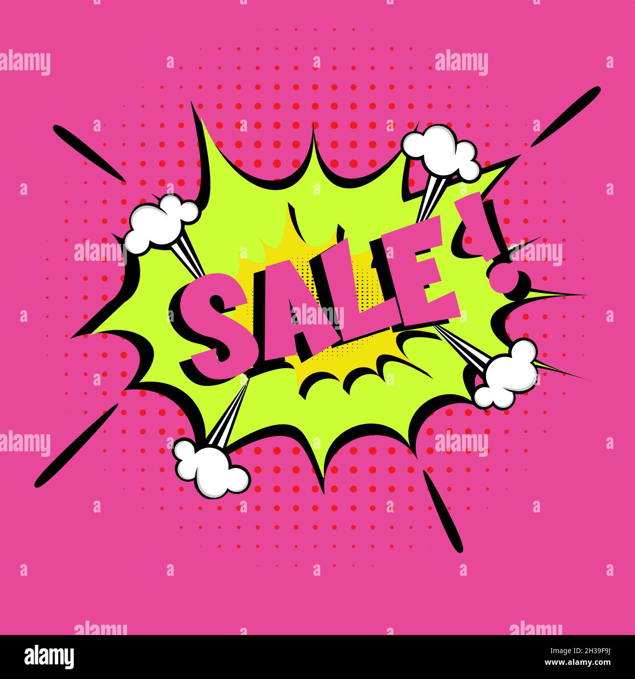 Vendita Lettering fumetto Vector illustrazione cartoon in stile retrò pop art su sfondo halftone Illustrazione Vettoriale