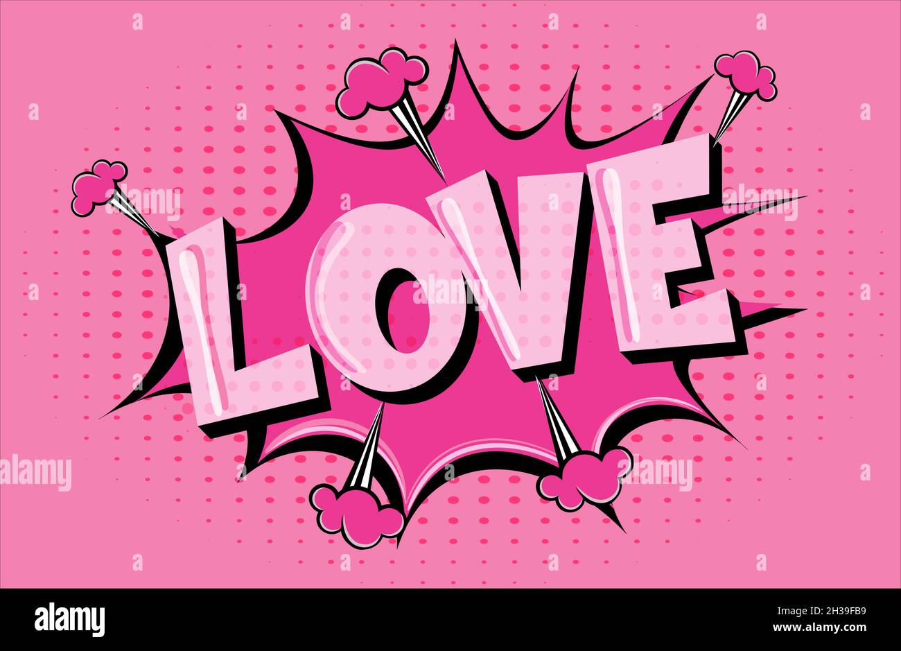 Love Comic Lettering Vector illustrazione cartoon in stile retrò pop art su sfondo halftone Illustrazione Vettoriale