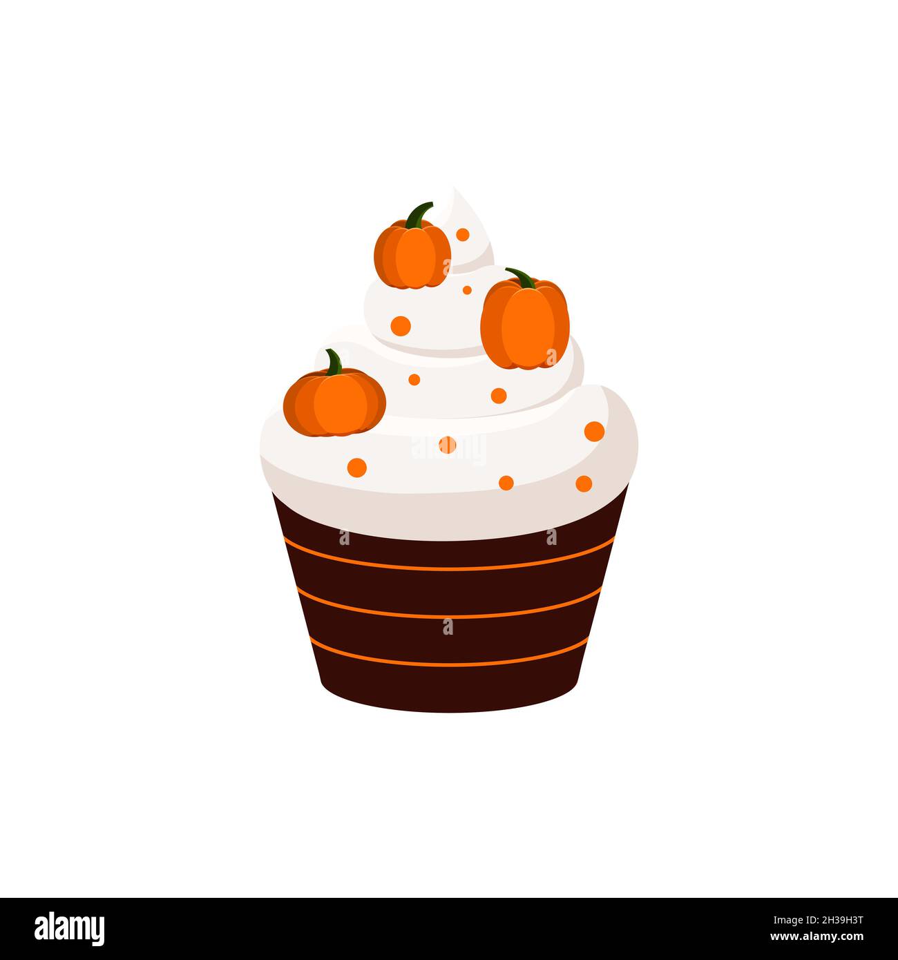 Cupcake con zucca d'arancia e dessert con panna di zucchero. Illustrazione Vettoriale