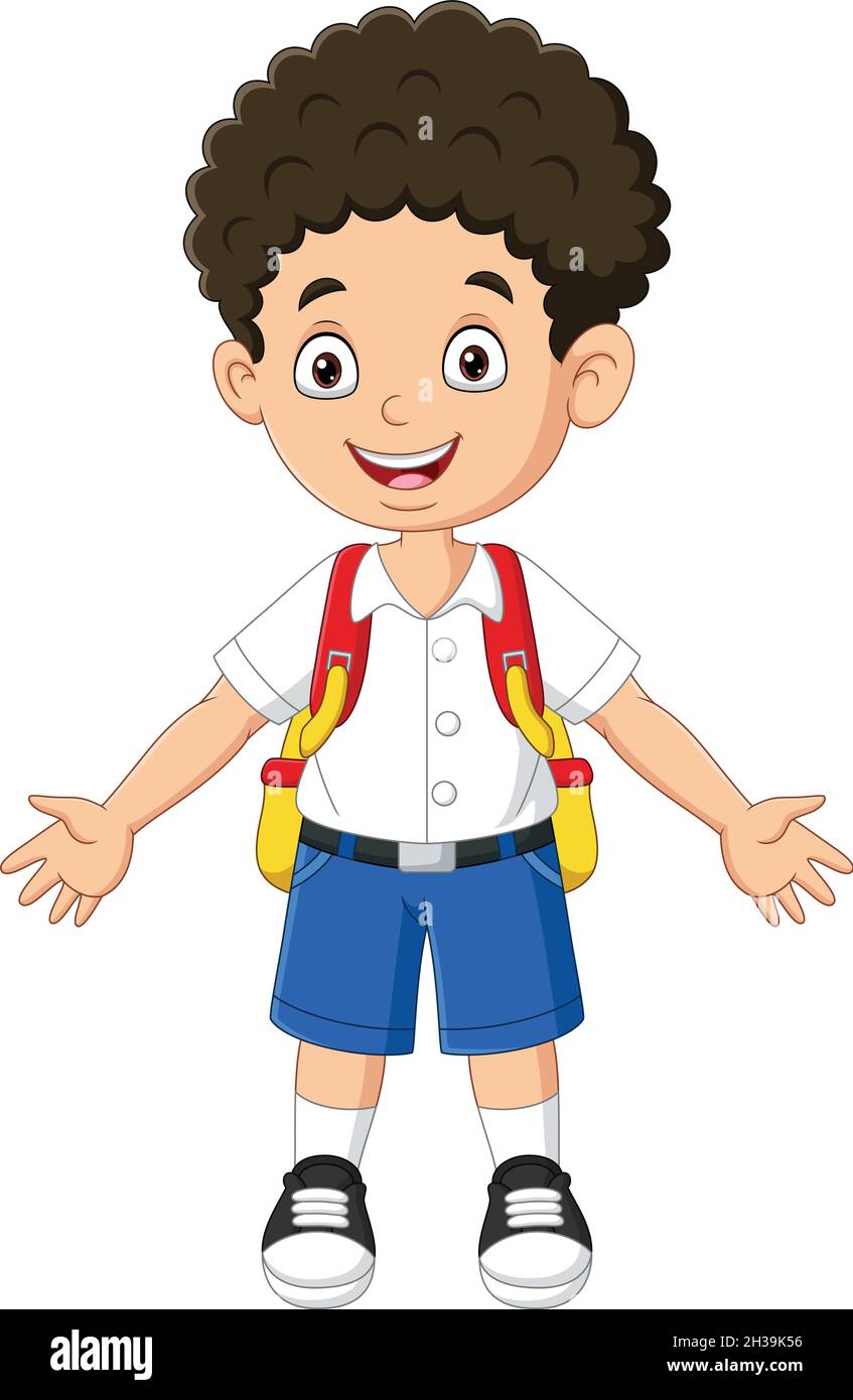 Cartone animato felice ragazzo di scuola in uniforme Illustrazione Vettoriale