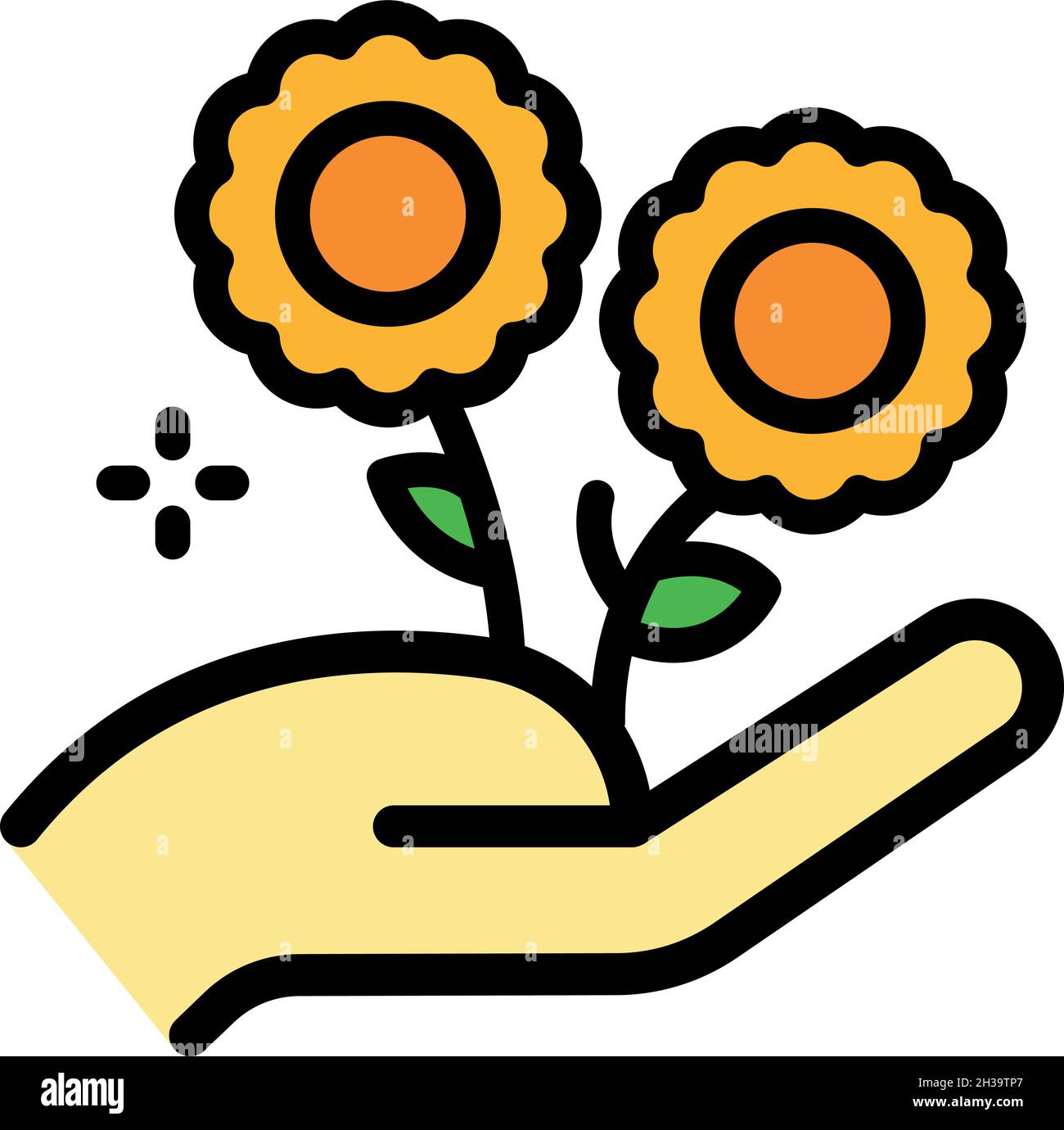 Mantieni il fiore nella mano icona. Contorno tenere il fiore in mano vettore icona colore piatto isolato Illustrazione Vettoriale