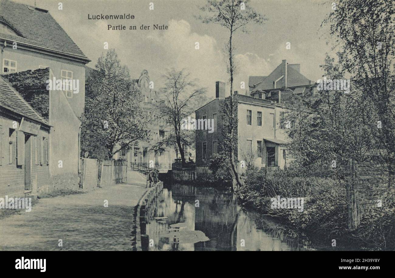 Luckenwalde, an der nute, Landkreis Teltow-Fläming in Brandenburg, Deutschland, Ansicht von ca 1910, digitale Reproduktion einer gemeinfreien Postkarte Foto Stock
