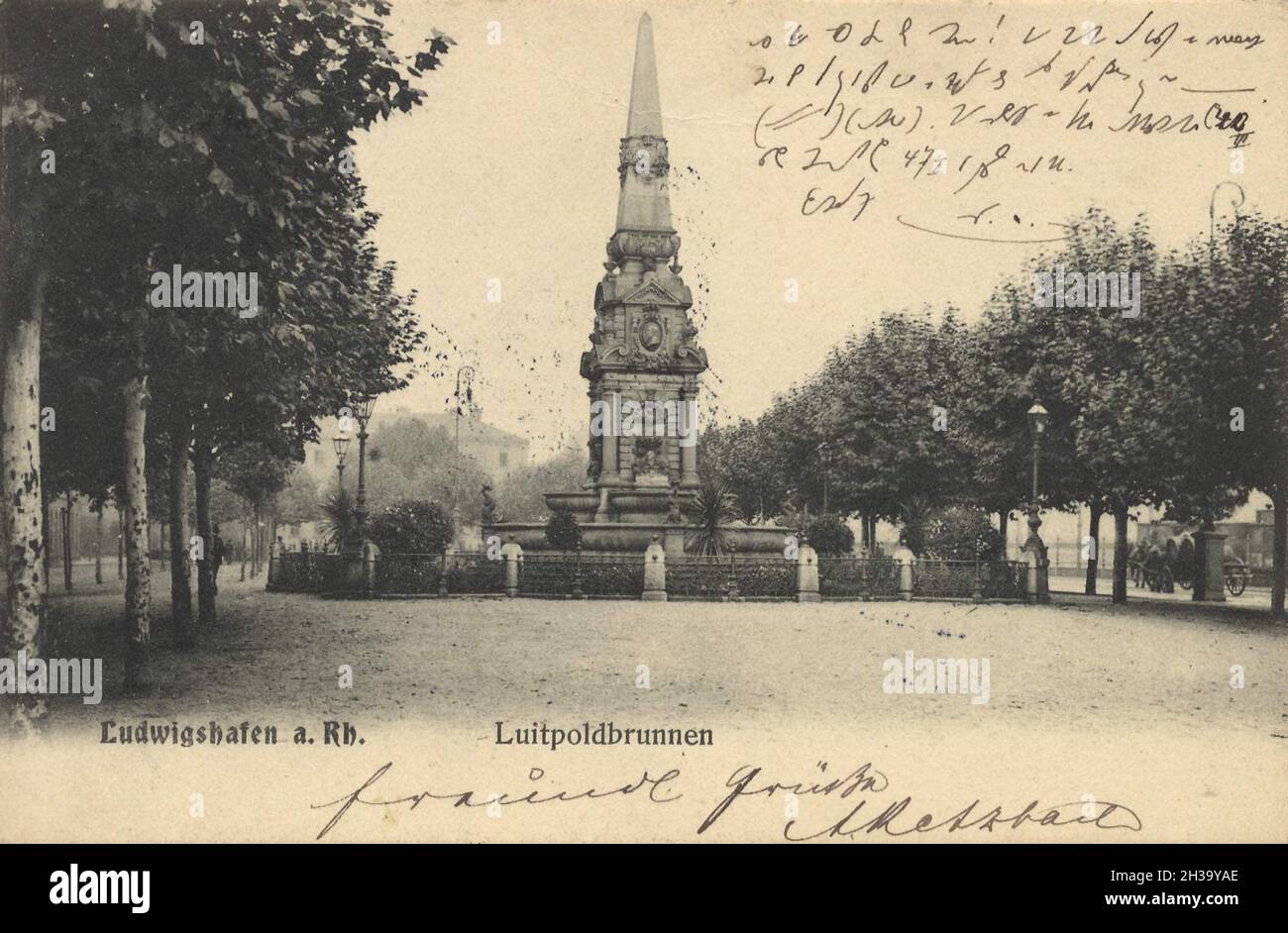 Luitpoldbrunnen in Ludwigshafen, am Rhein, Rheinland-Pfalz, Deutschland, Ansicht von ca 1910, digitale Reproduktion einer gemeinfreien Postkarte Foto Stock