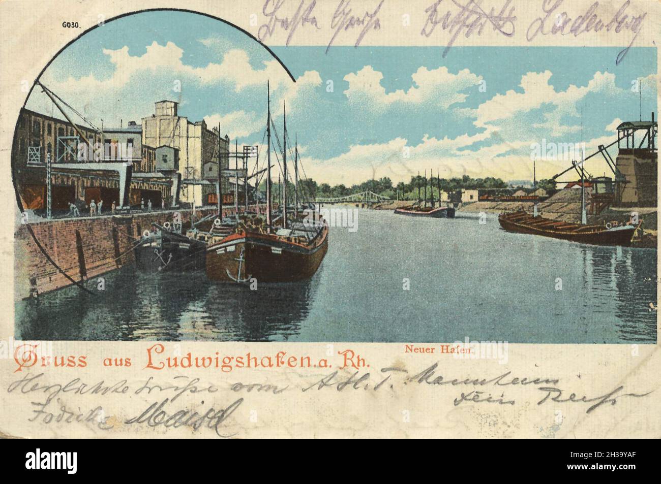 Neuer Hafen in Ludwigshafen, Rhein, Rheinland-Pfalz, Deutschland, Ansicht von ca 1910, digitale Reproduktion einer gemeinfreien Postkarte Foto Stock