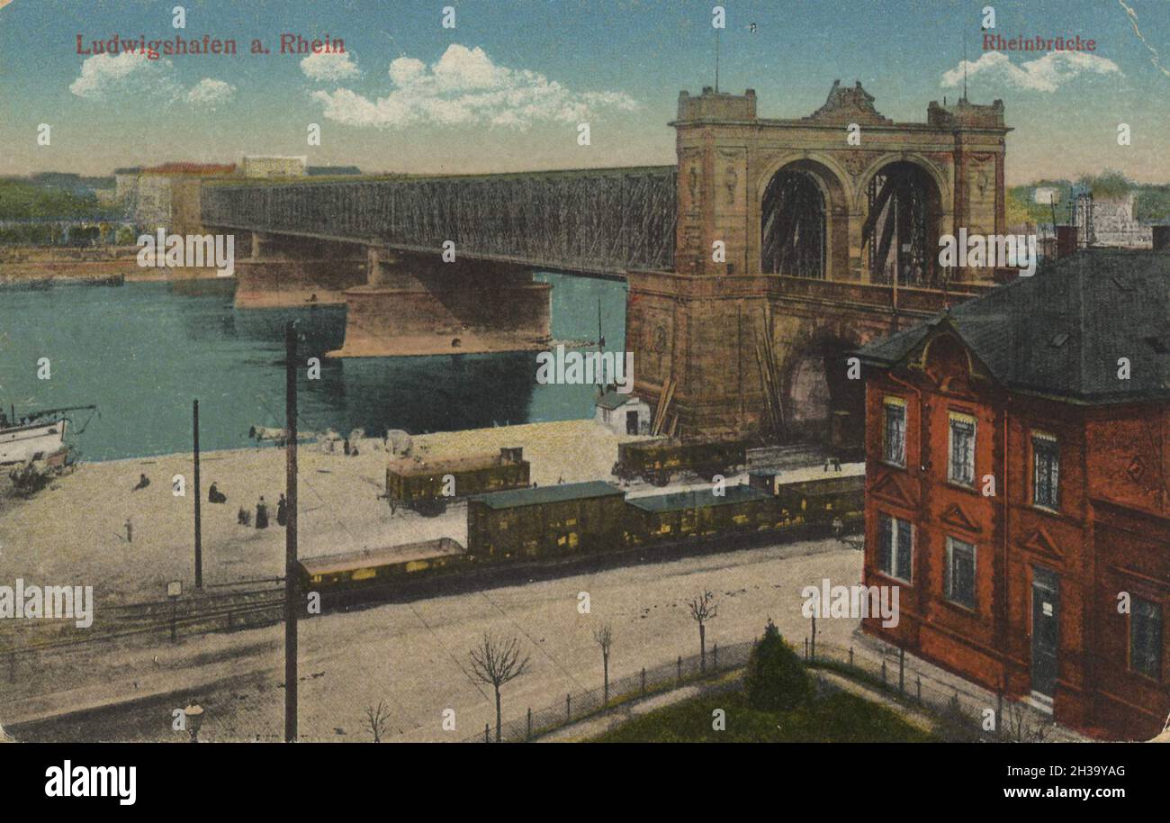 Rheinbrücke in Ludwigshafen, am Rhein, Rheinland-Pfalz, Deutschland, Ansicht von ca 1910, digitale Reproduktion einer gemeinfreien Postkarte Foto Stock