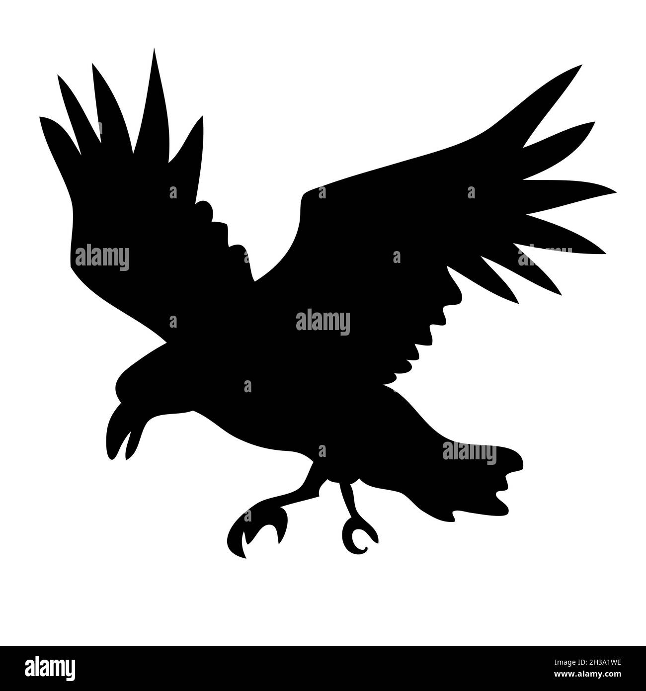 Sagoma vettoriale corvino realistica per icona. Stile disegnato a mano Illustrazione Vettoriale
