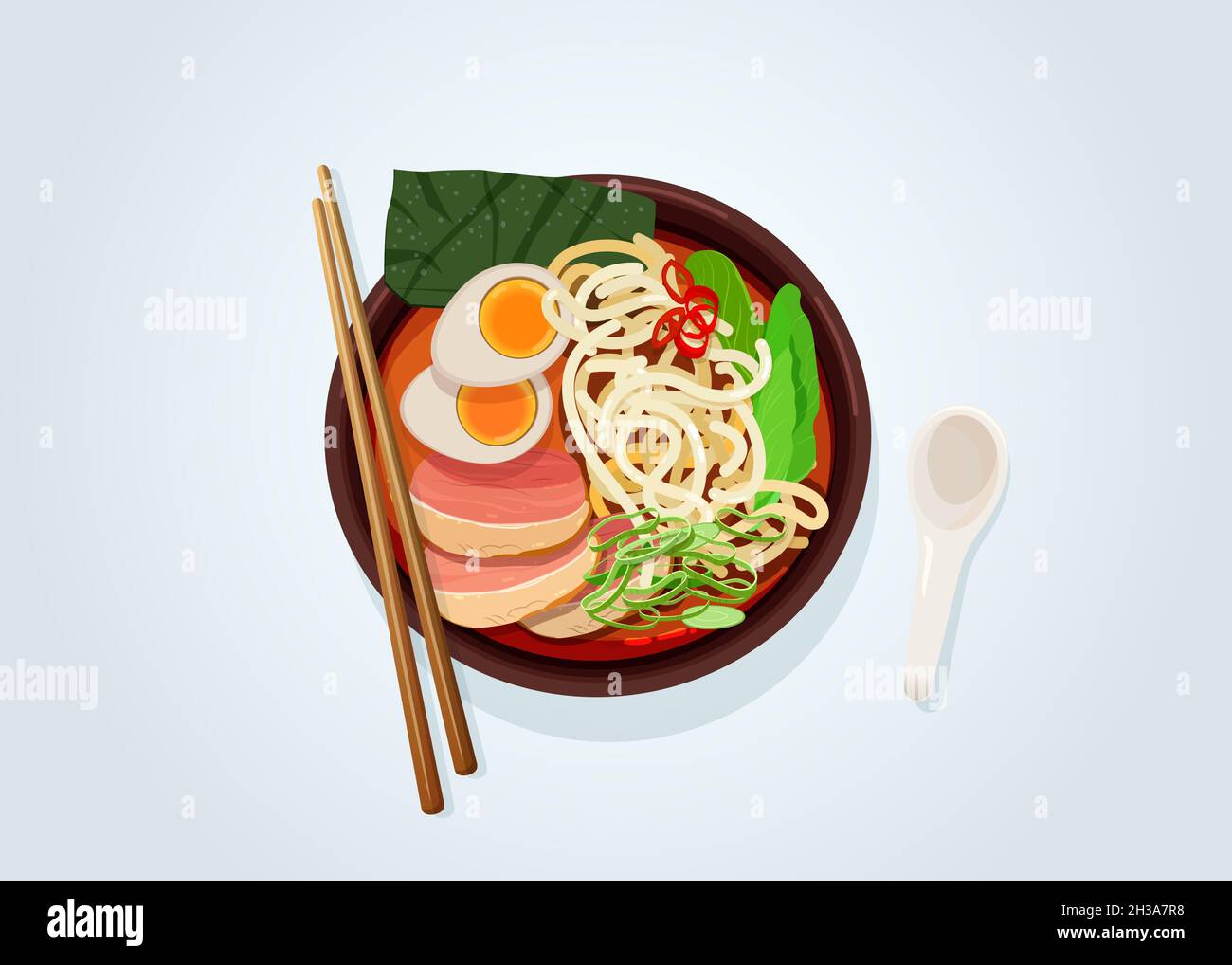 Zuppa di ramen di miso tradizionale asiatica in ciotola Illustrazione Vettoriale